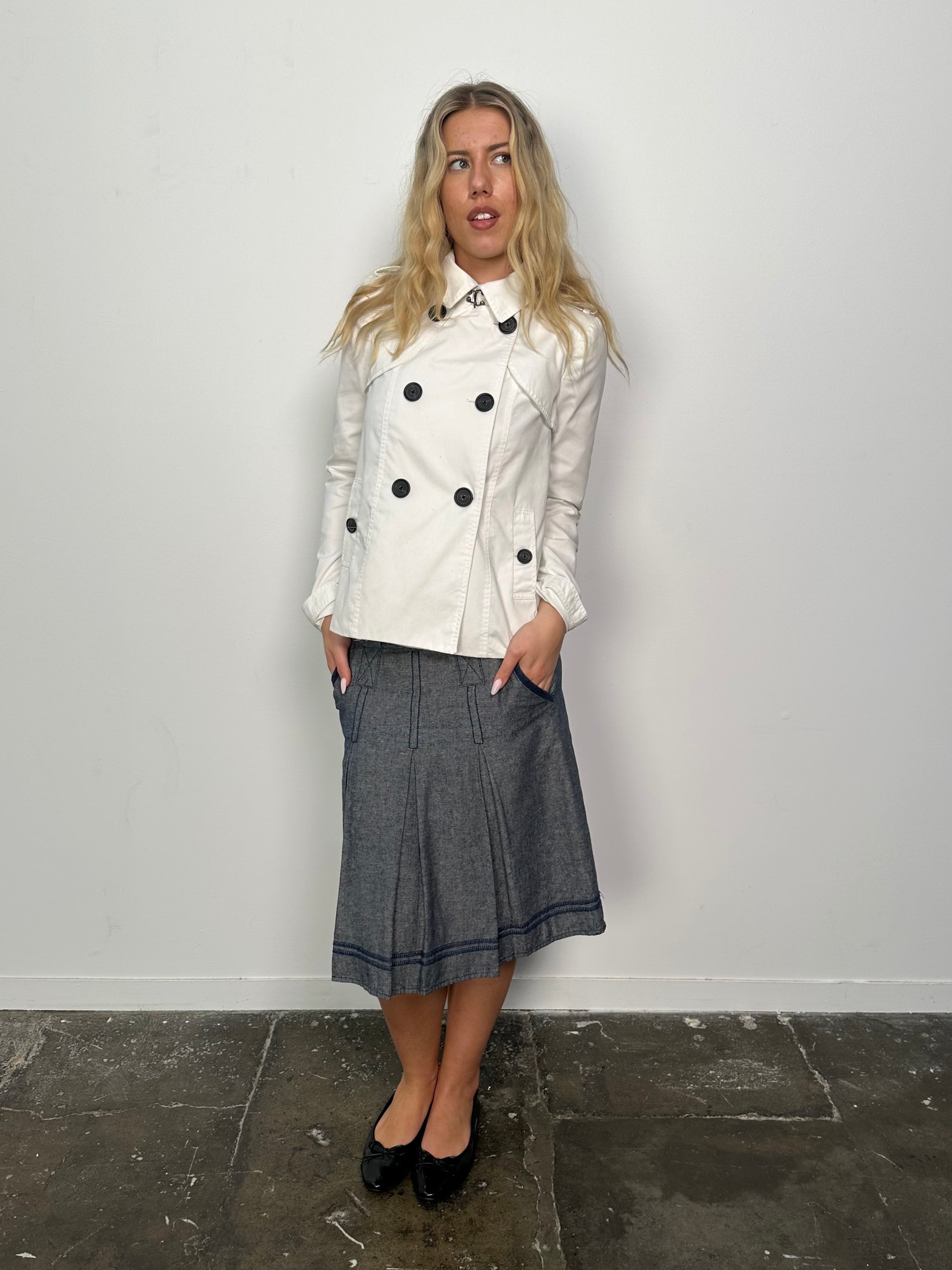 White Double Breasted Short Peacoat - Size M