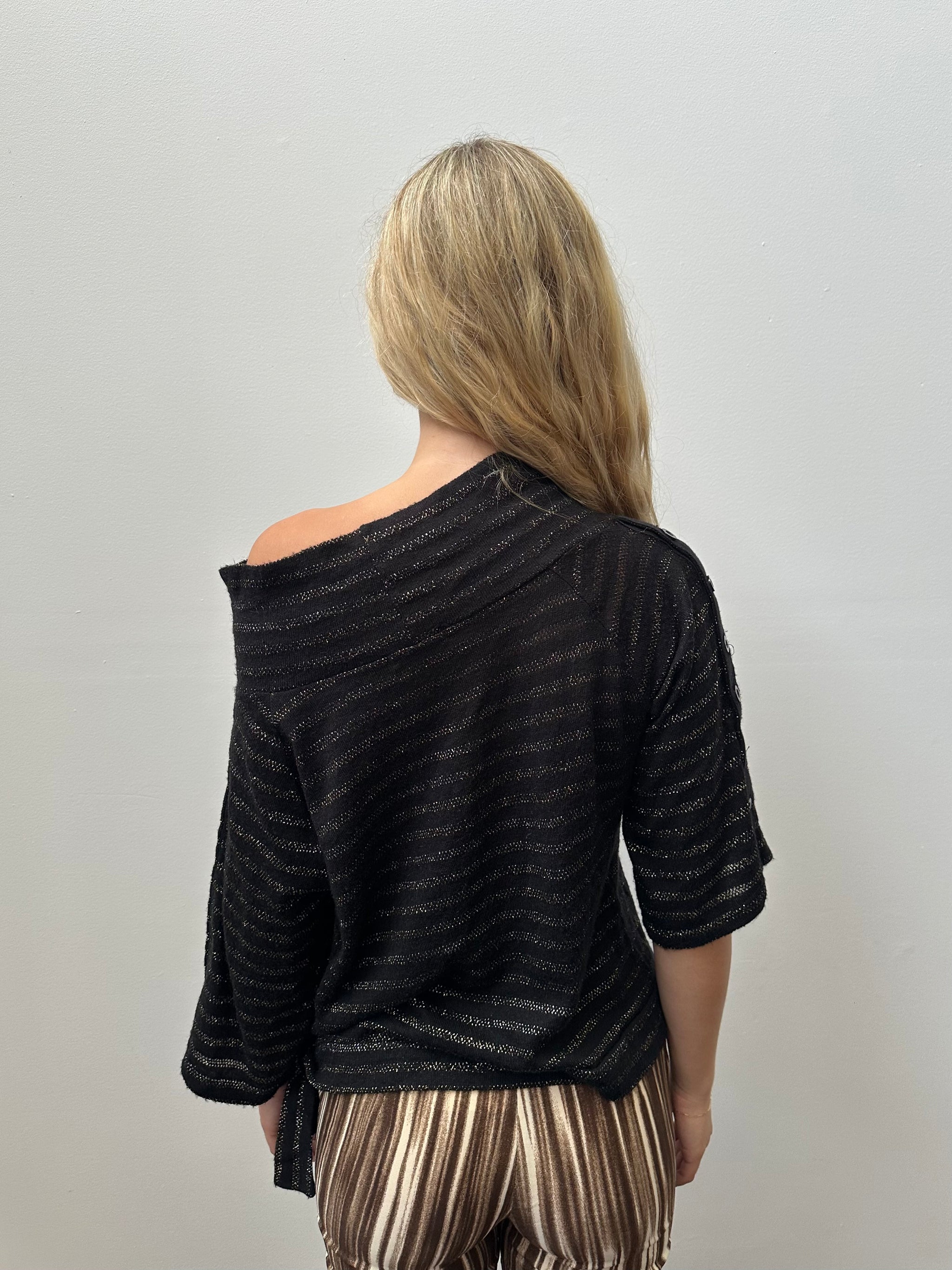 Slouchy Black & Gold Shimmer Stripe Jumper - SIze M/L