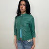 Teal 3/4 Sleeve Leather Moto Jacket - Size S