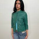 Teal 3/4 Sleeve Leather Moto Jacket - Size S
