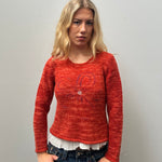 Orange Flower Print Knitted Jumper - Size M