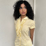 Pastel Yellow Stripe Frill Blouse - Size S