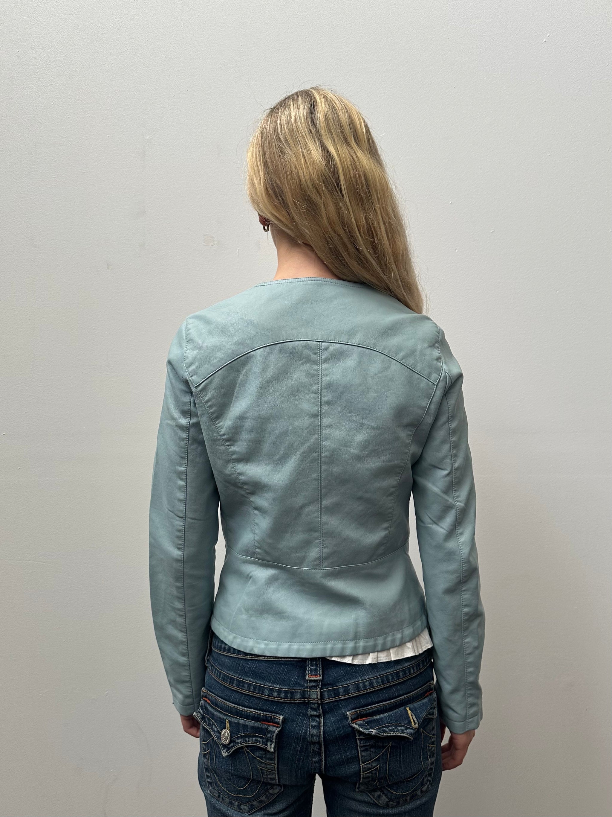 Baby Blue Pleather Jacket- Size S
