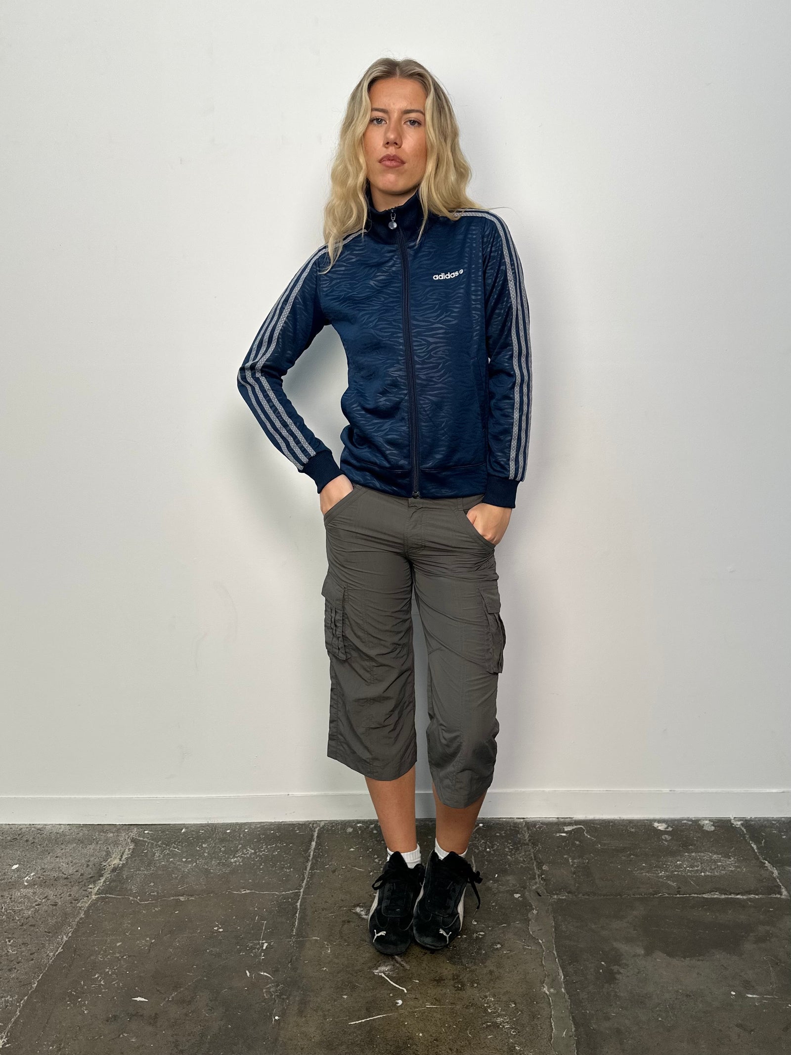 Adidas Patterned Navy Zip Up - Size S