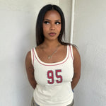 Reebok Cream & Burgundy Graphic Tank Top