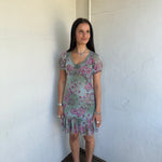 Green & Pink Floral Milkmaid Dress - Size S
