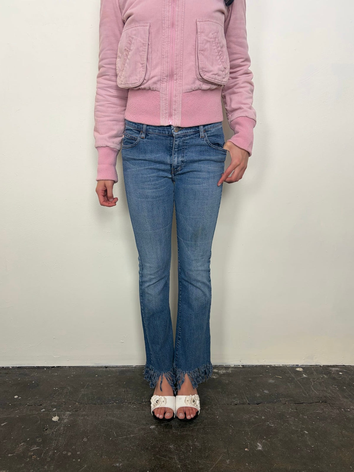 Miss Sixty Mid Wash Denim Fringe Hem Detail - Size S