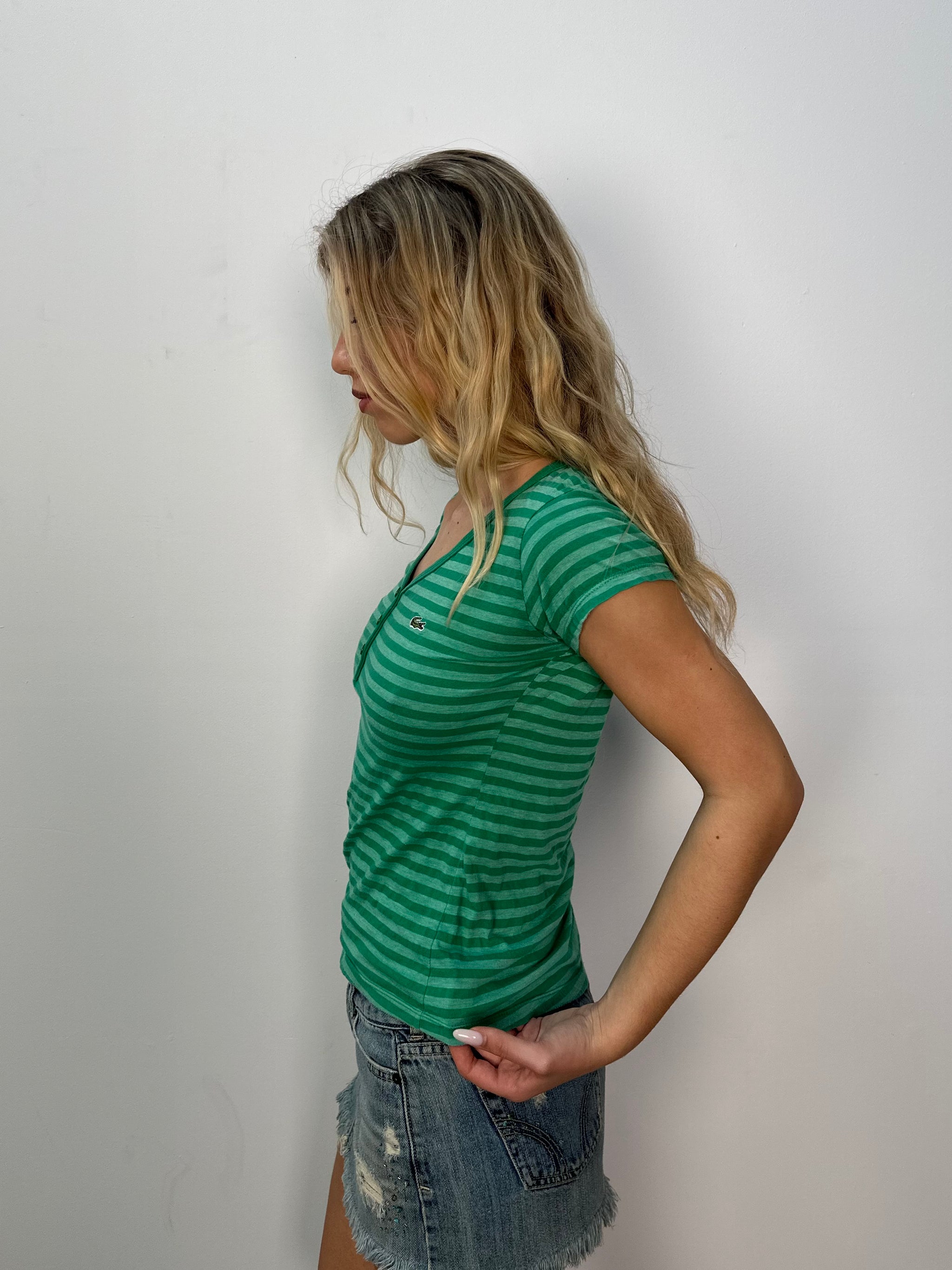 Lacoste Green Stripe T-Shirt - Size S