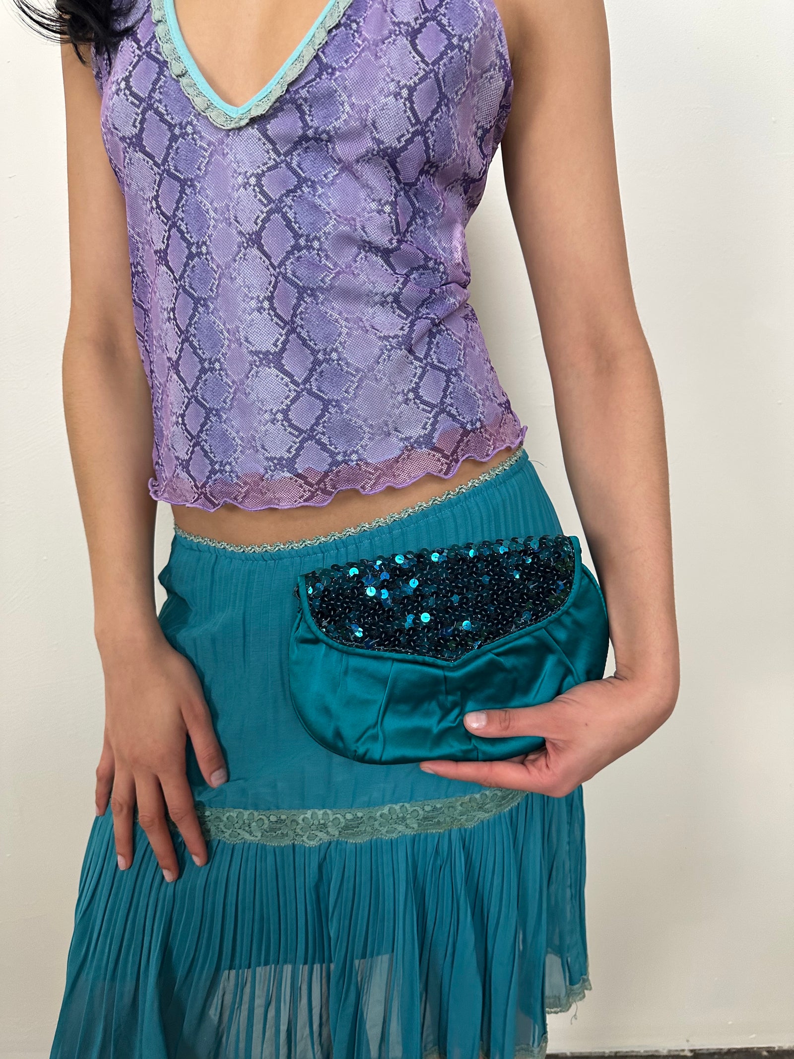 Teal Sequin Clutch Bag