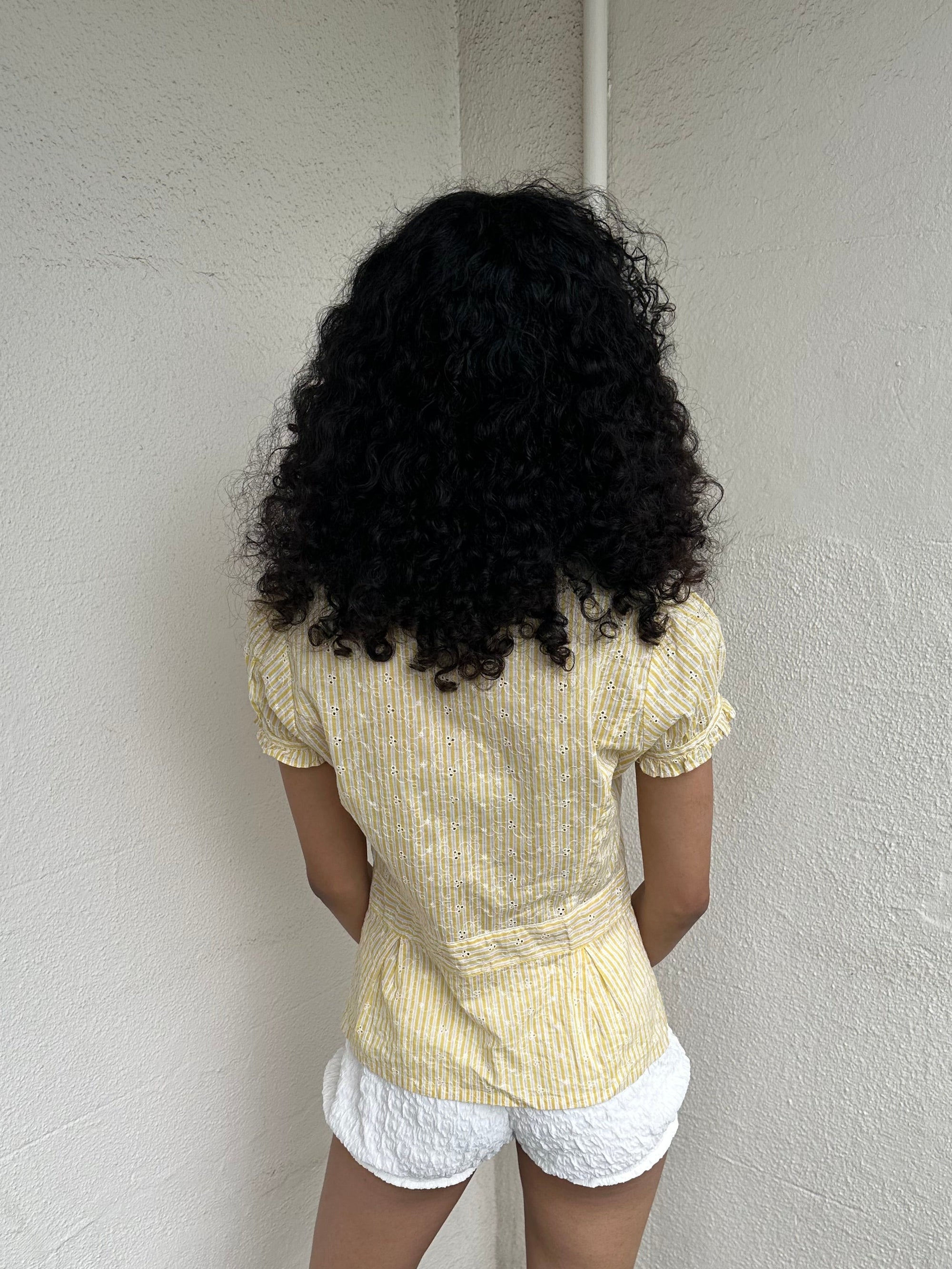 Pastel Yellow Stripe Frill Blouse - Size S