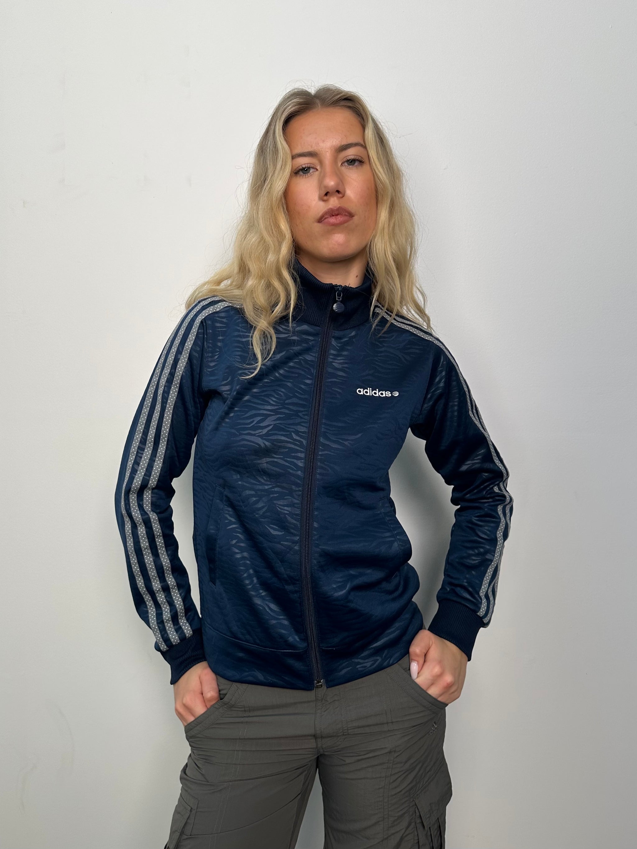 Adidas Patterned Navy Zip Up - Size S
