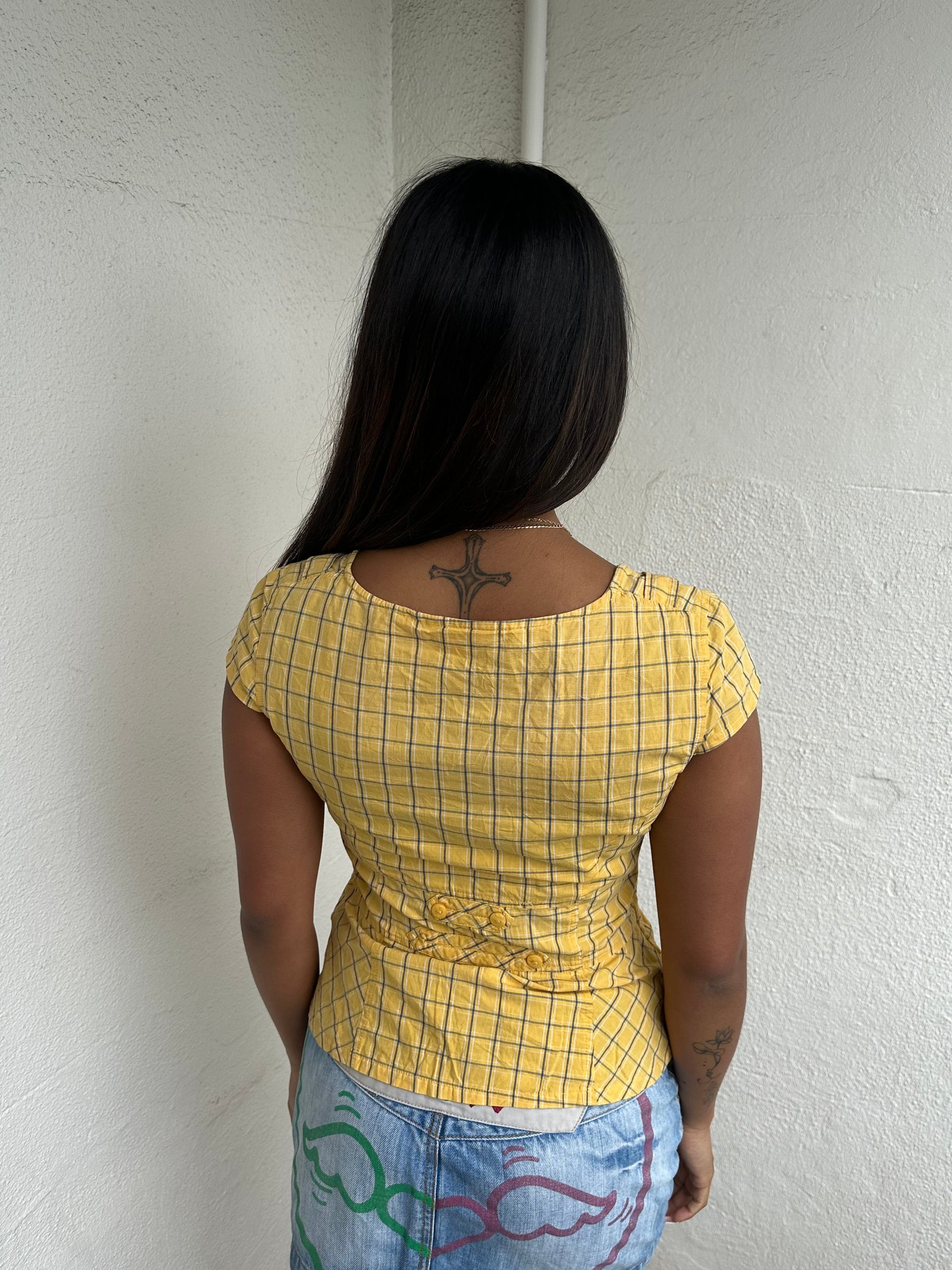 Yellow Check Button Detail Top