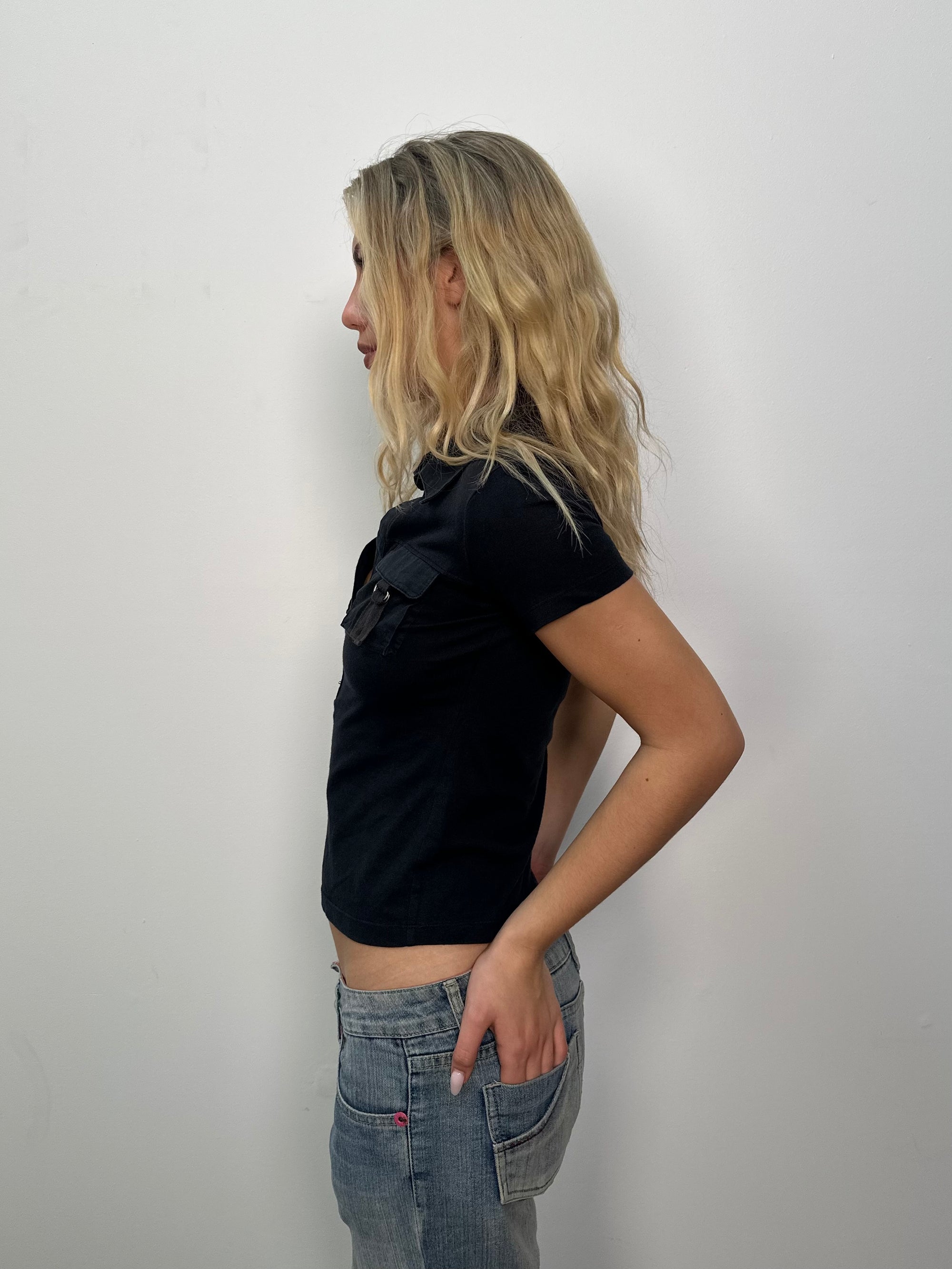 Black Utility Polo Top - Size M