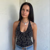 Black Paisley Print Halter Top - Size S