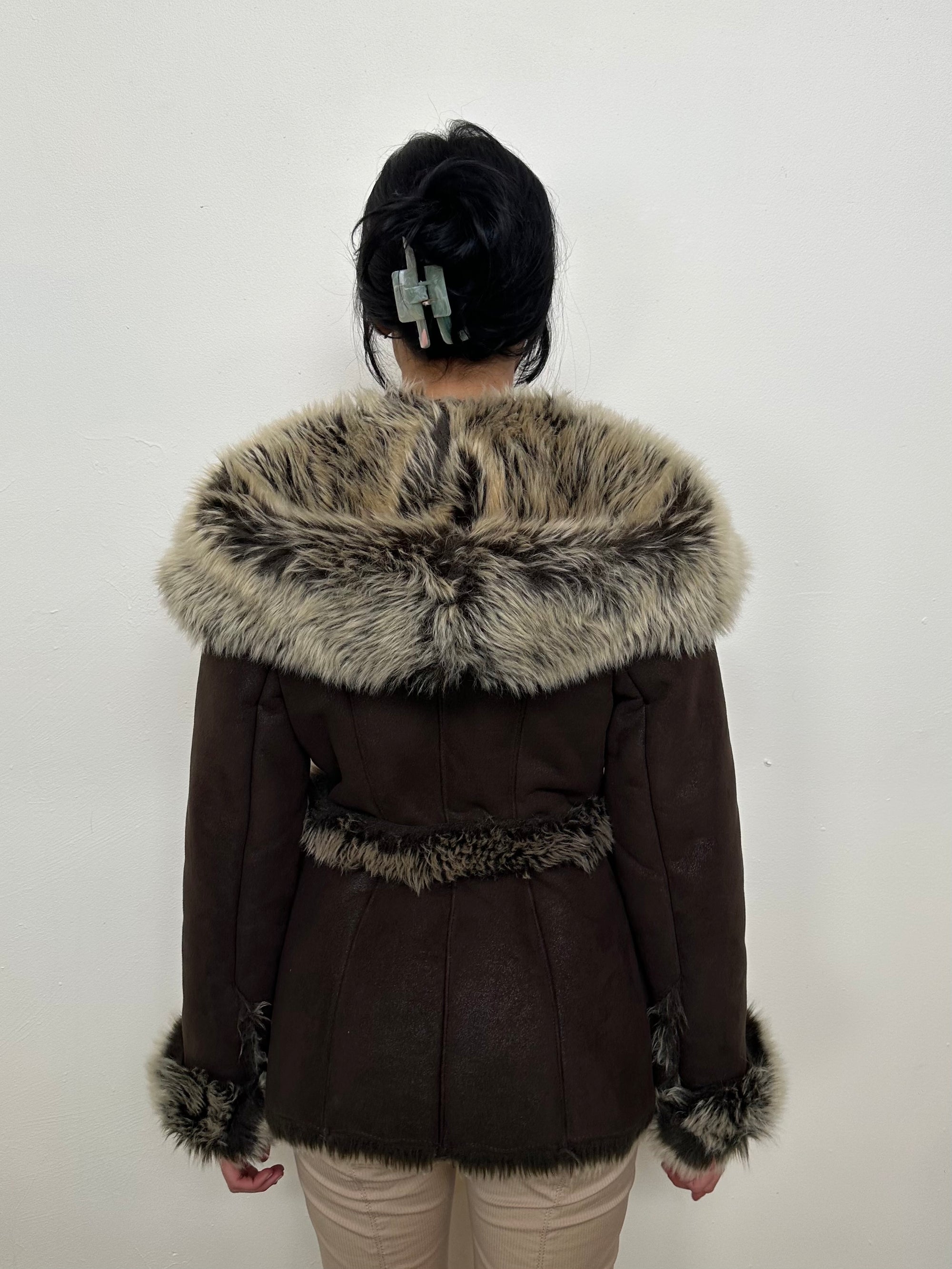Brown Faux Fur Hooded Jacket - Size M