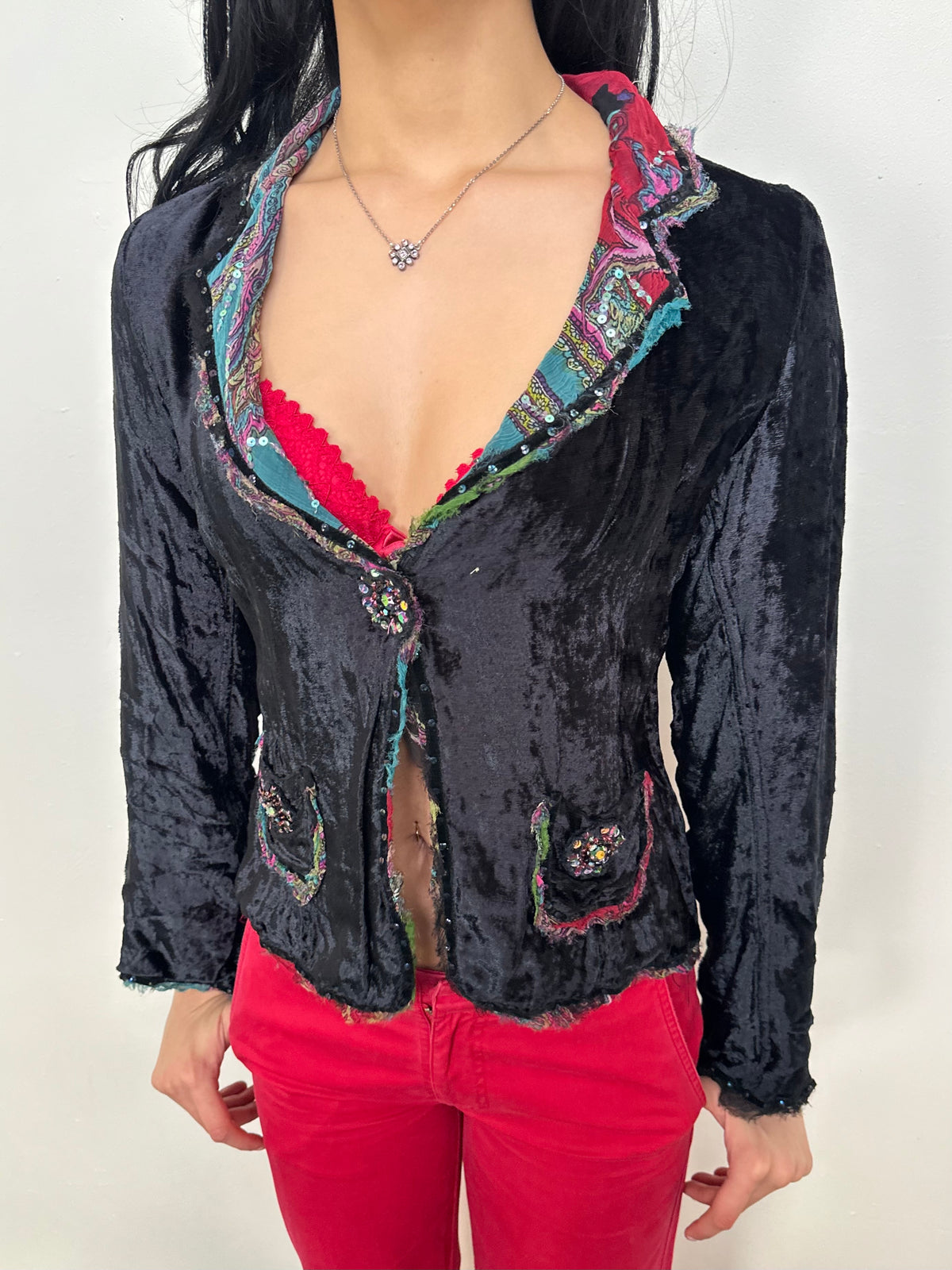 Reversible Black Velour & Paisley Print Blazer - Size S