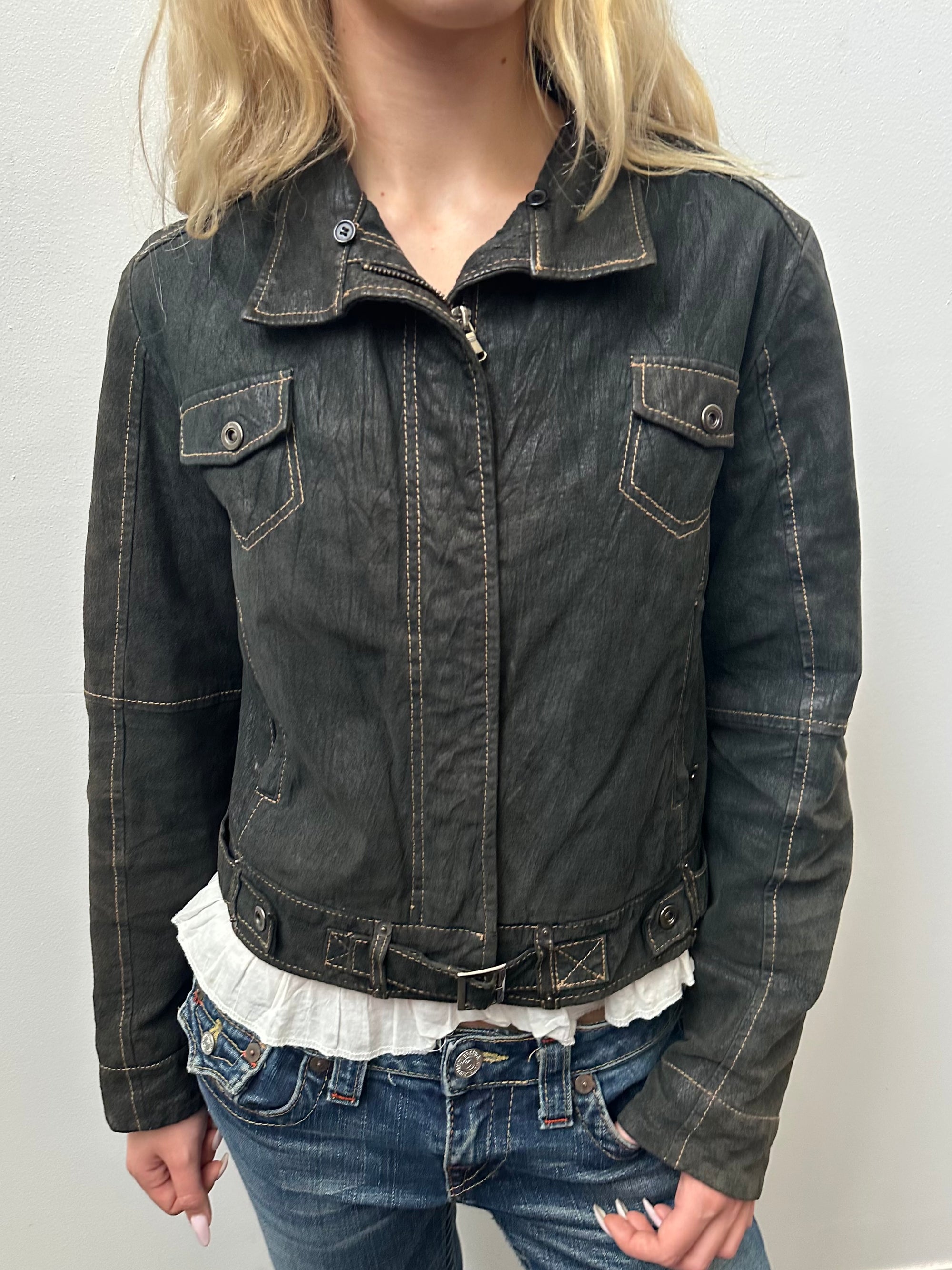 Waxy Black Box Fit Jacket - Size M