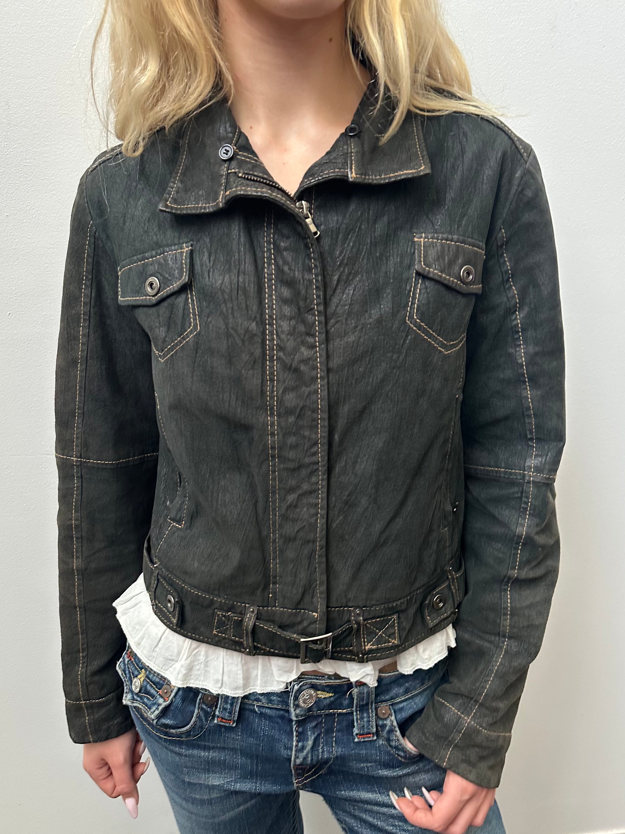 Waxy Black Box Fit Jacket - Size M