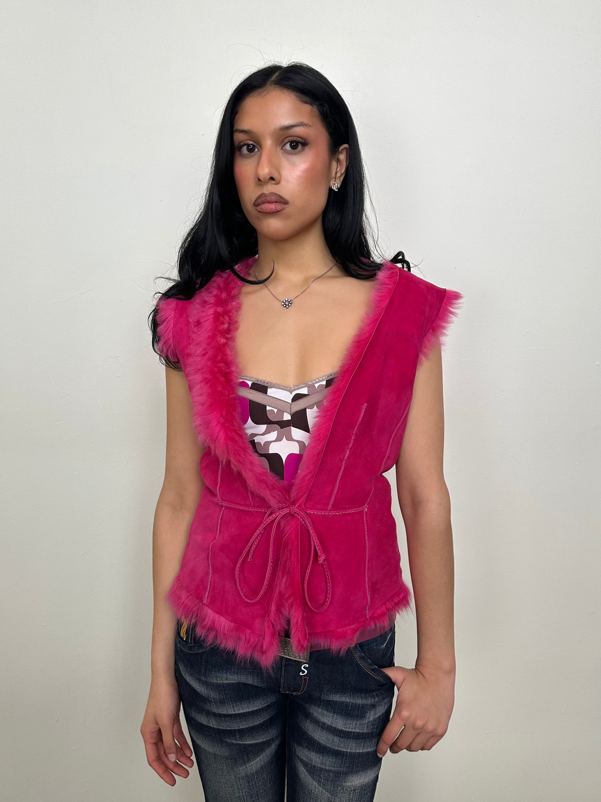 Hot Pink Faux Fur Gilet - Size M