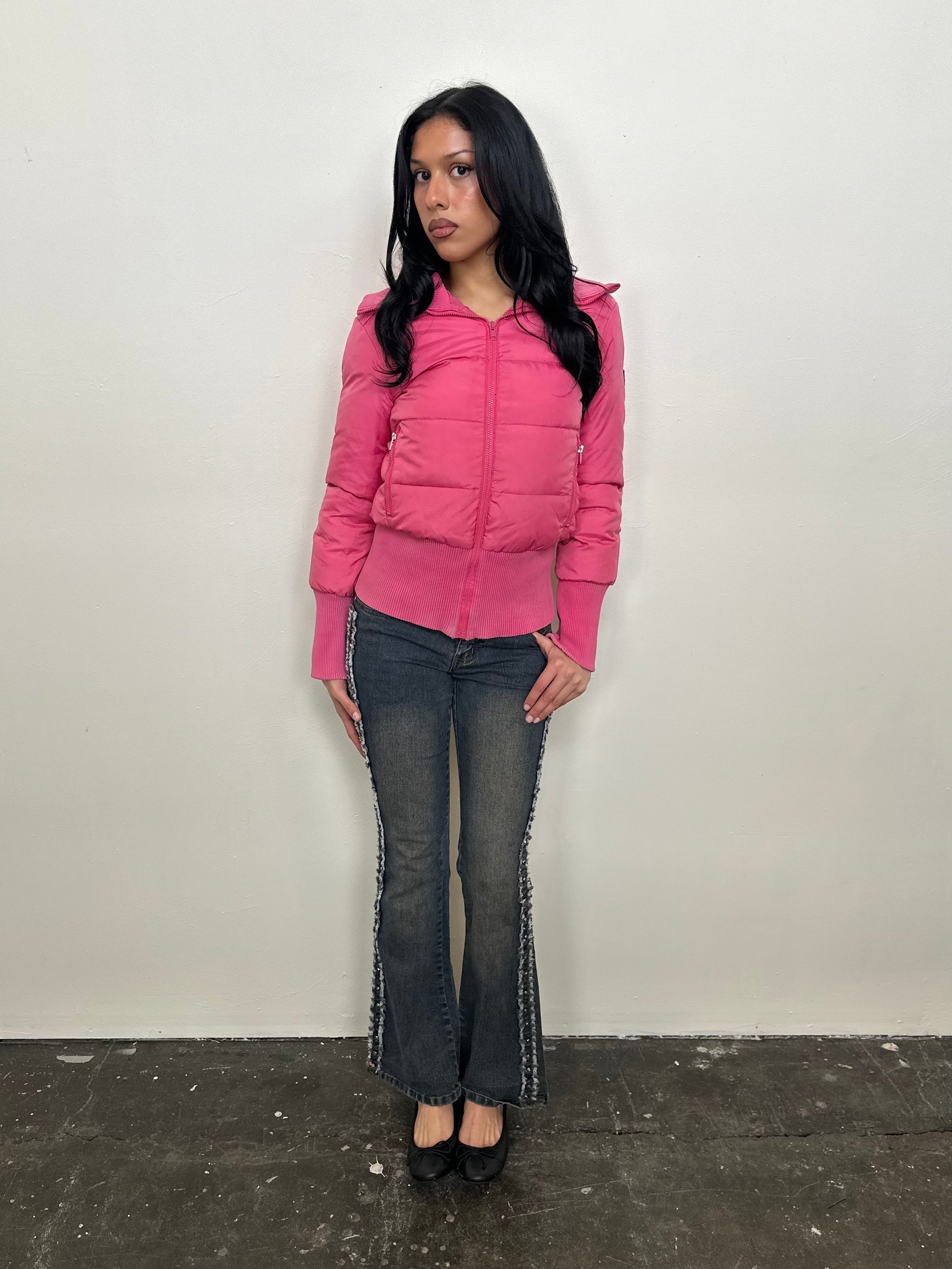 Hot Pink Short Puffer Jacket - Size S