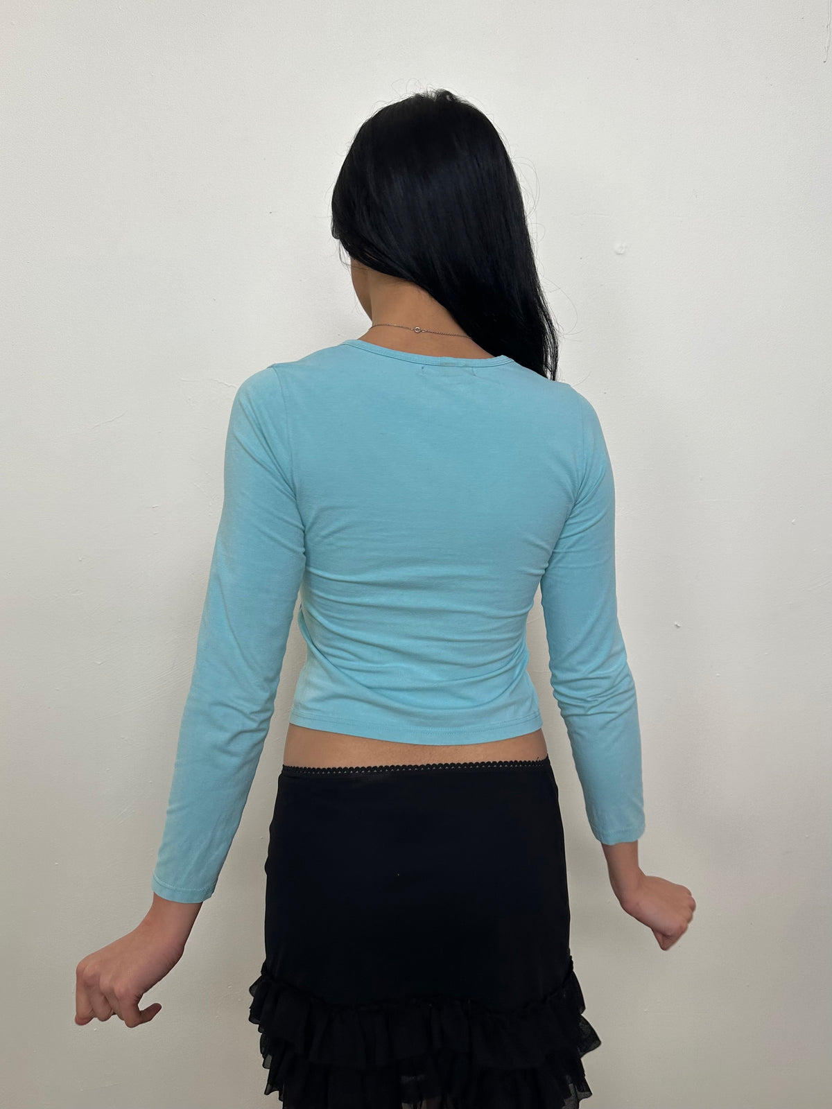 Turquoise Blue Graphic Long Sleeve Top - Size M