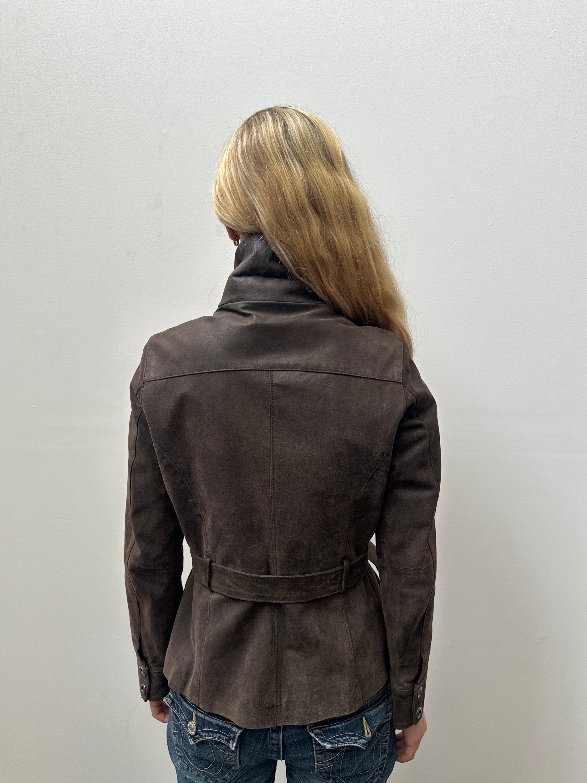 Chocolate Brown Leather Structured Jacket - Size M