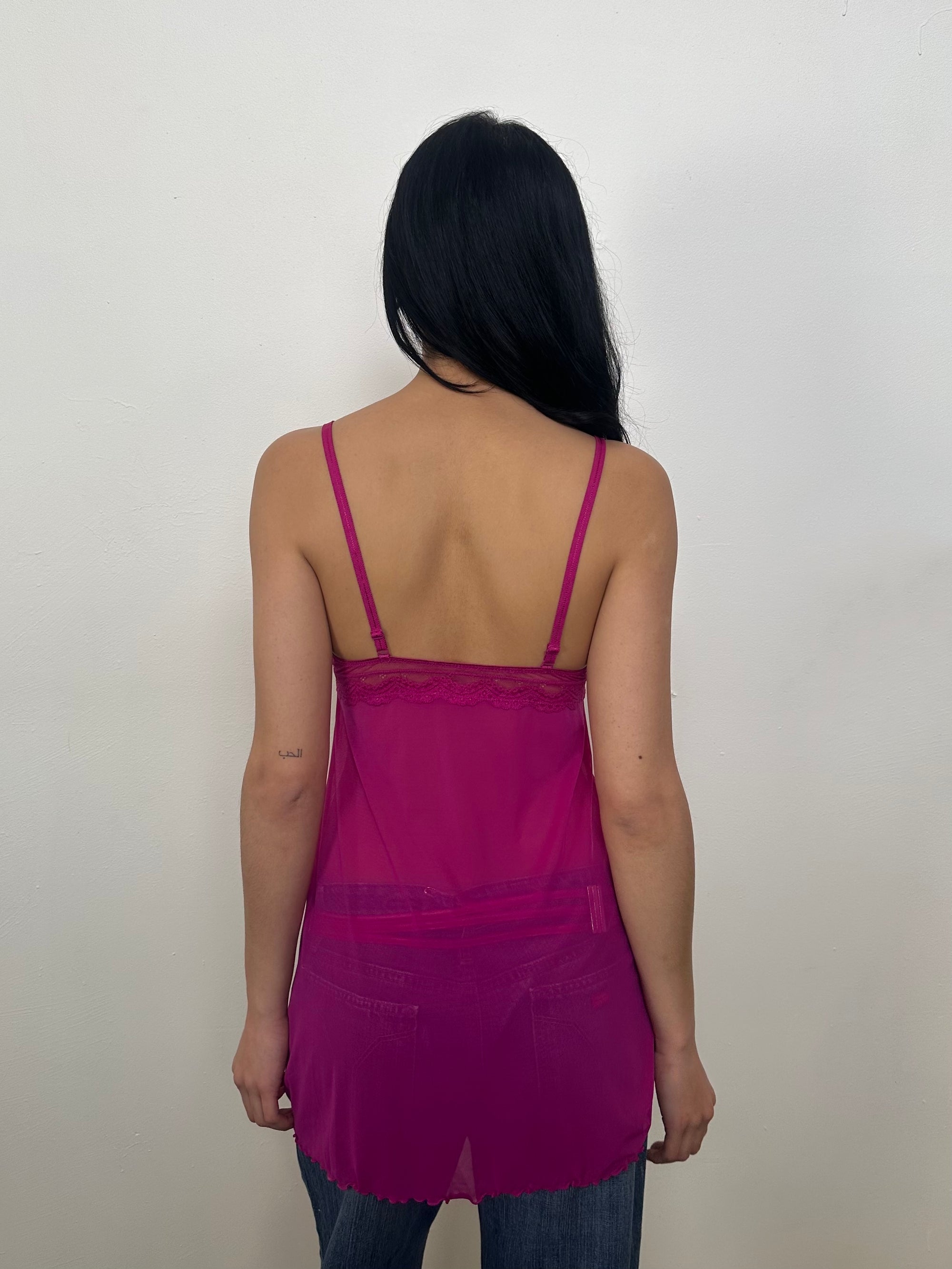 Hot Pink Lace Mesh Slip Dress - Size S