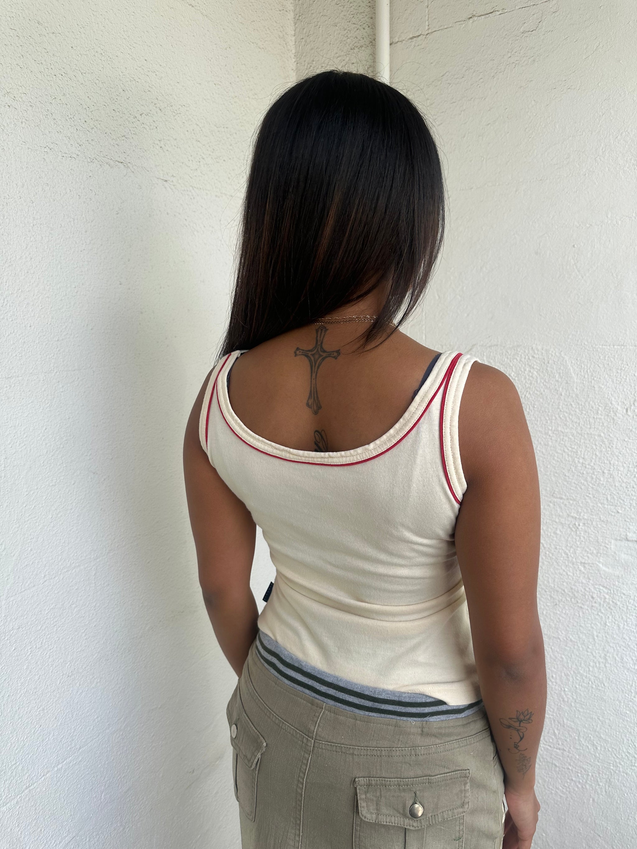 Reebok Cream & Burgundy Graphic Tank Top