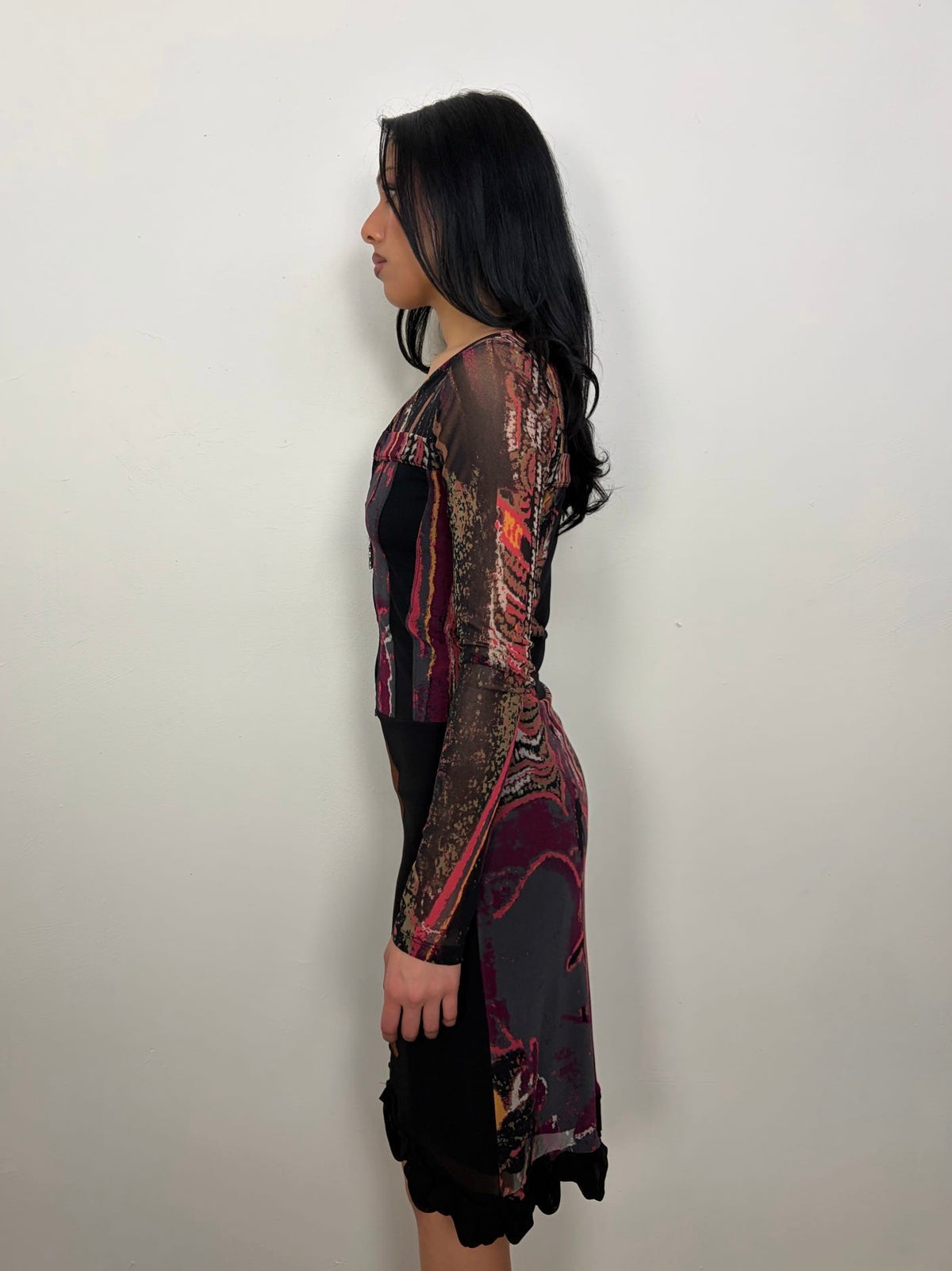 Save The Queen Black & Multicoloured Printed Mesh Dress - Size M