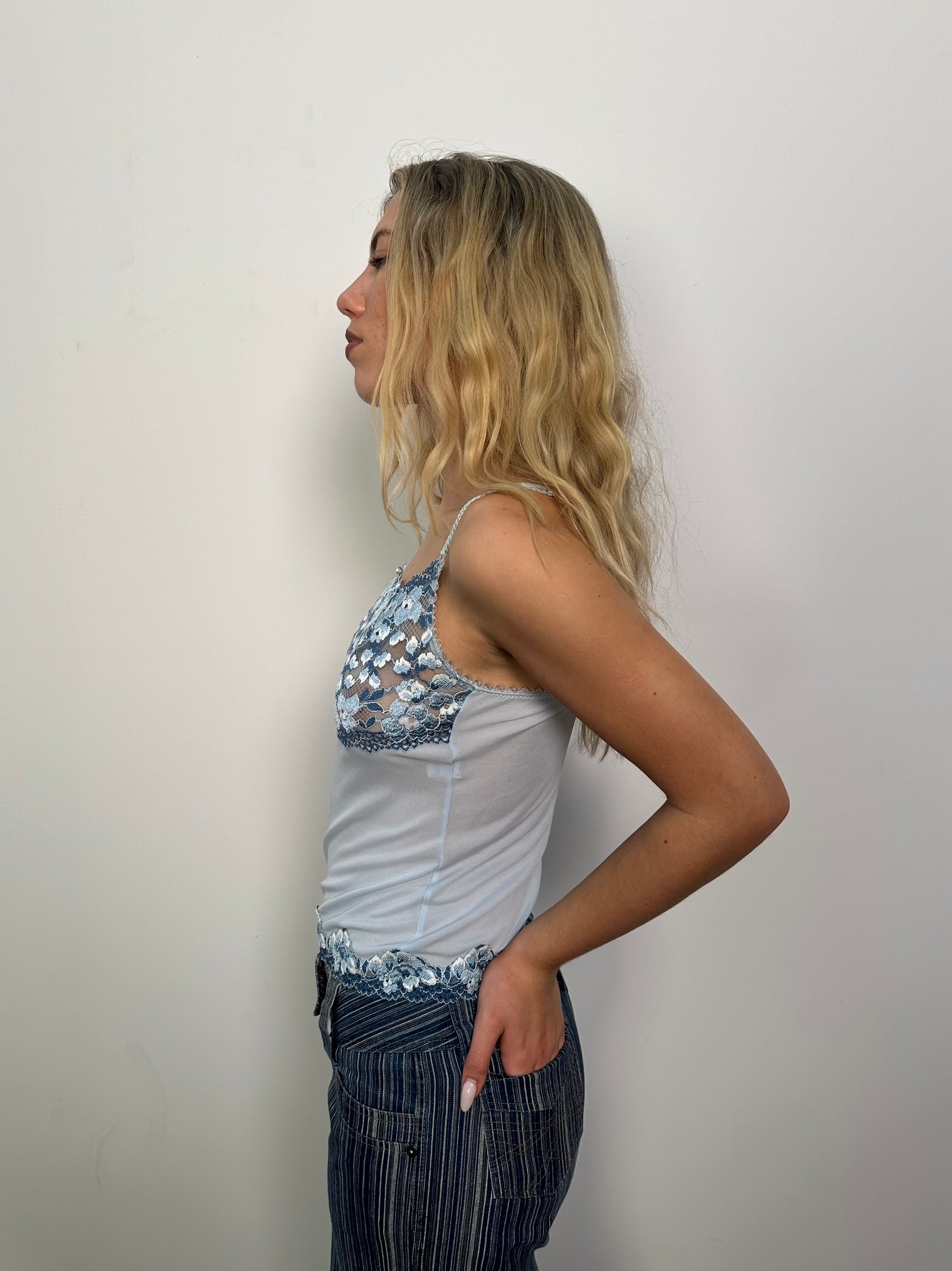 Baby Blue Floral Lace Cami Top - Size S