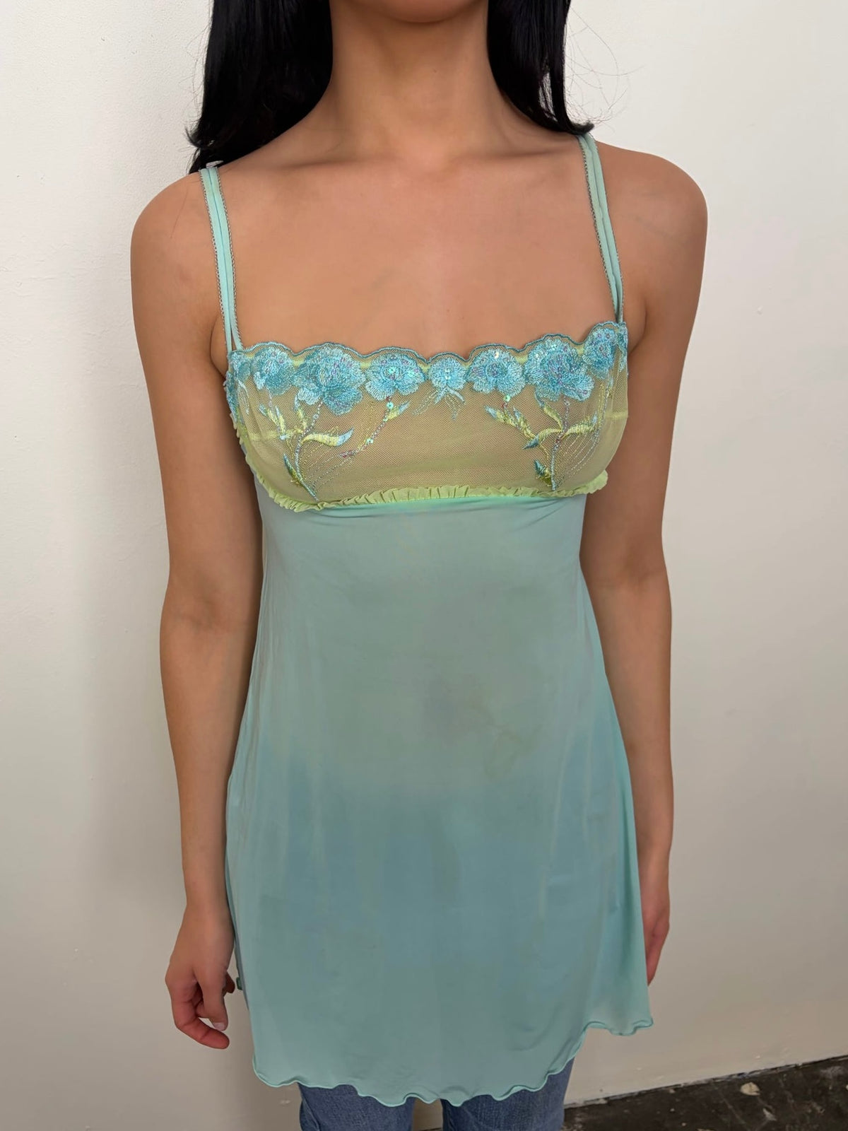 Turquoise & Green Mesh Slip Dress - Size S