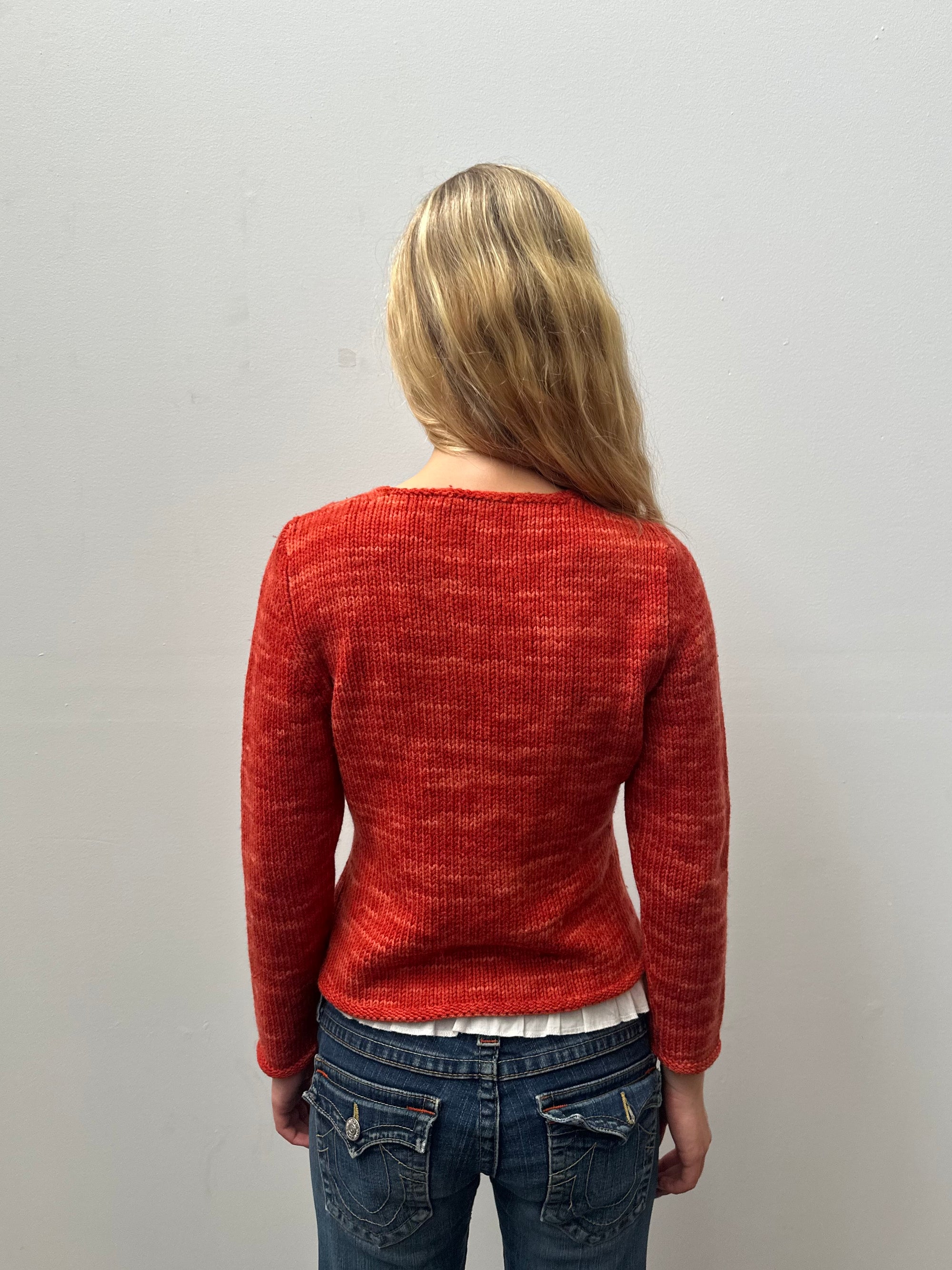 Orange Flower Print Knitted Jumper - Size M