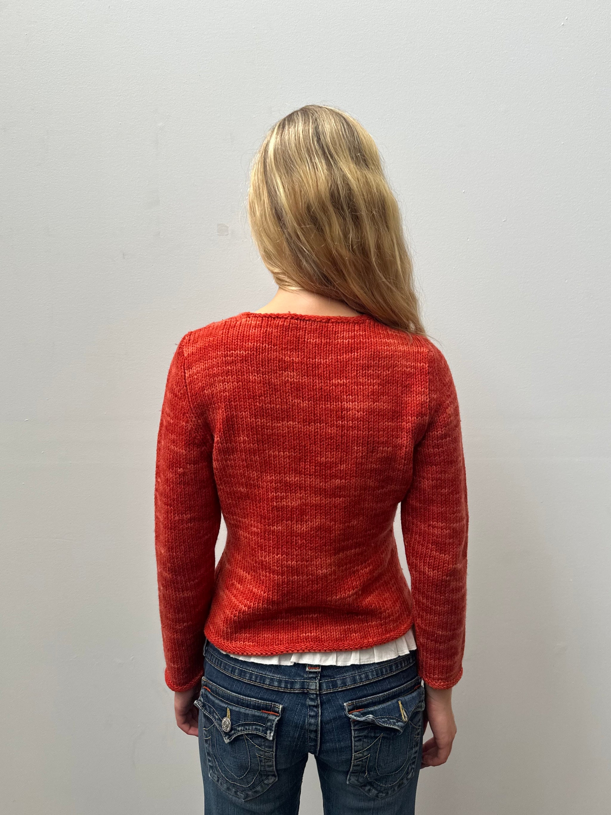 Orange Flower Print Knitted Jumper - Size M