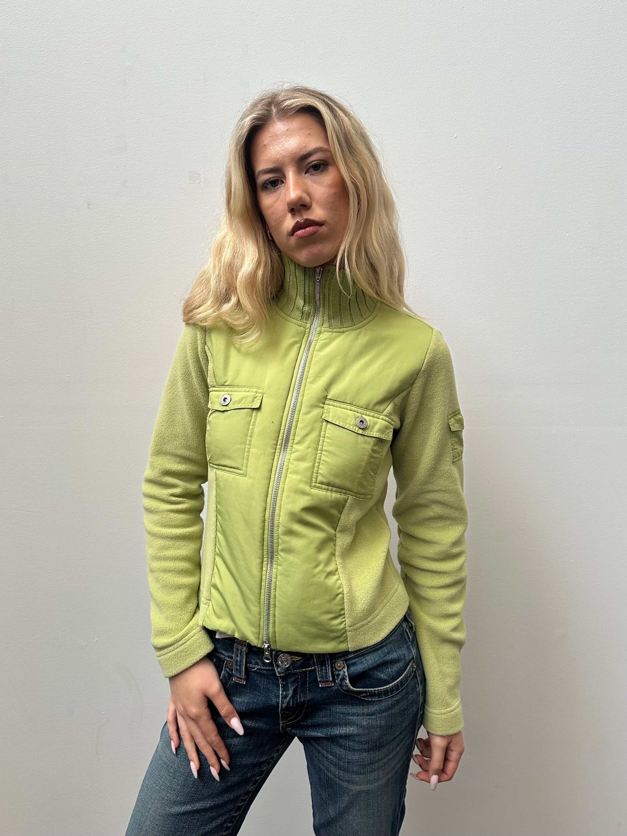 Lime Green Double Zip Fleece Jacket - Size S