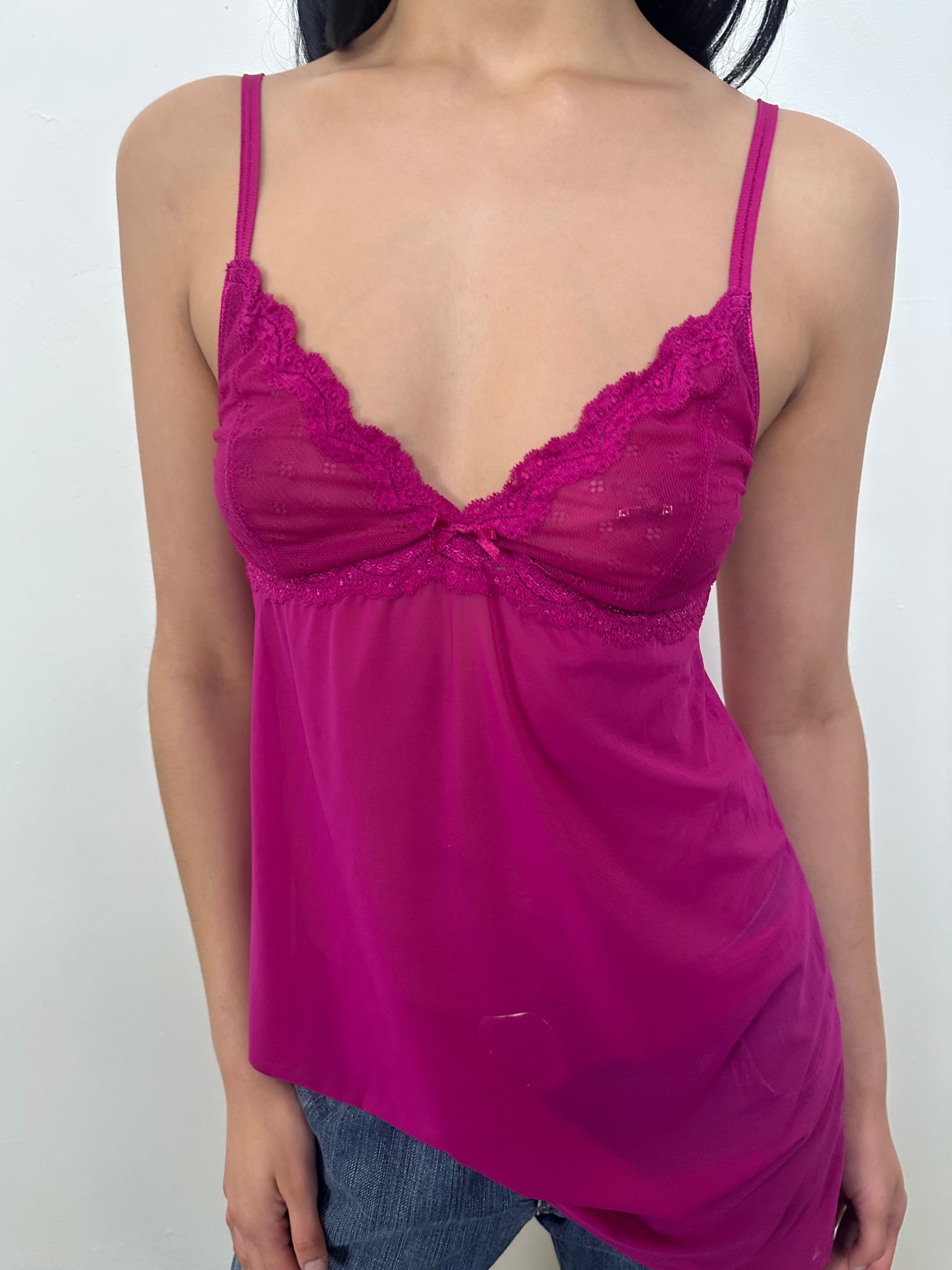 Hot Pink Lace Mesh Slip Dress - Size S