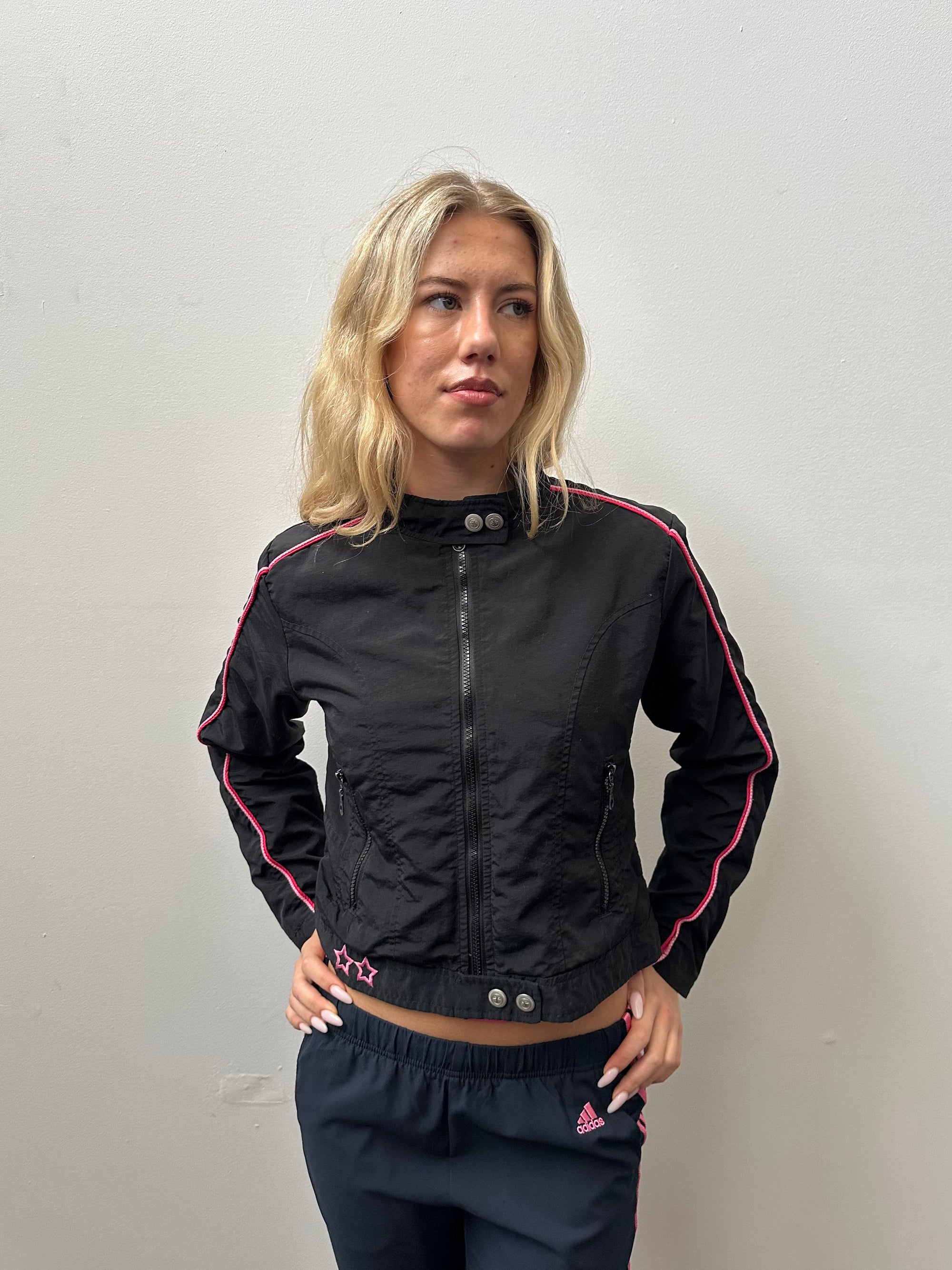 Black & Pink Star Windbreaker Jacket - Size S
