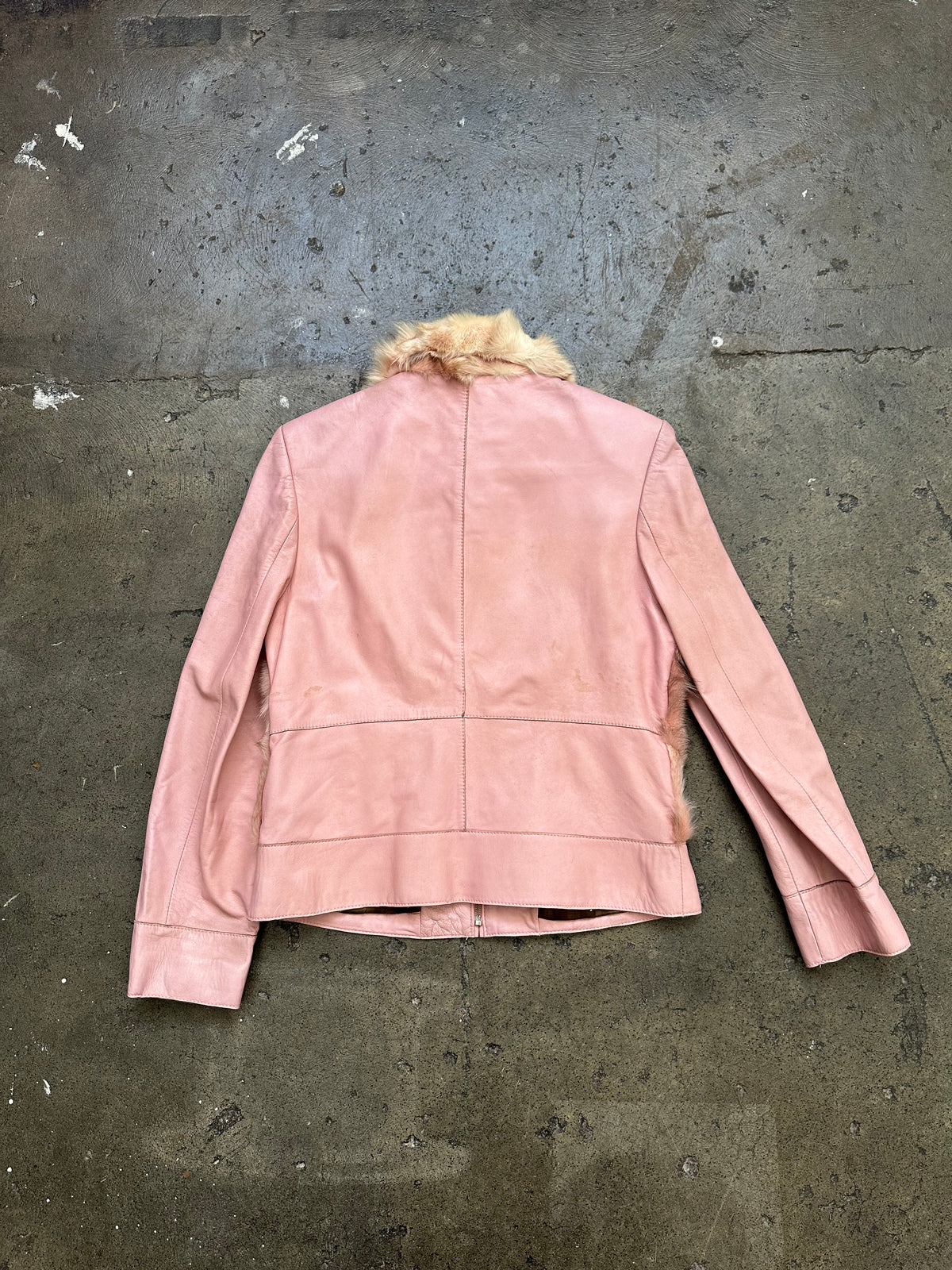 Baby Pink Real Fur & Leather Jacket - Size M