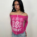 Hot Pink Graphic Print Off The Shoulder Top - Size S