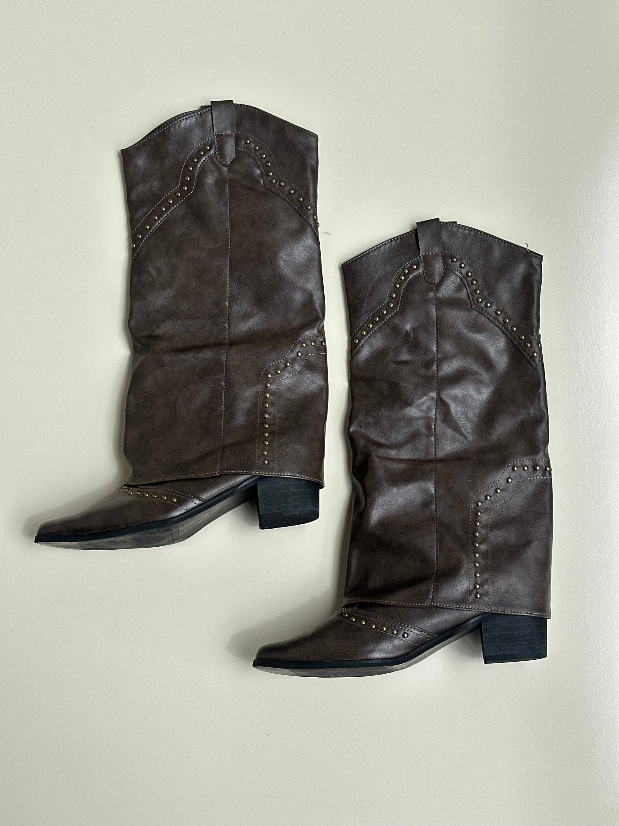 Brown Faux Leather Western Boots