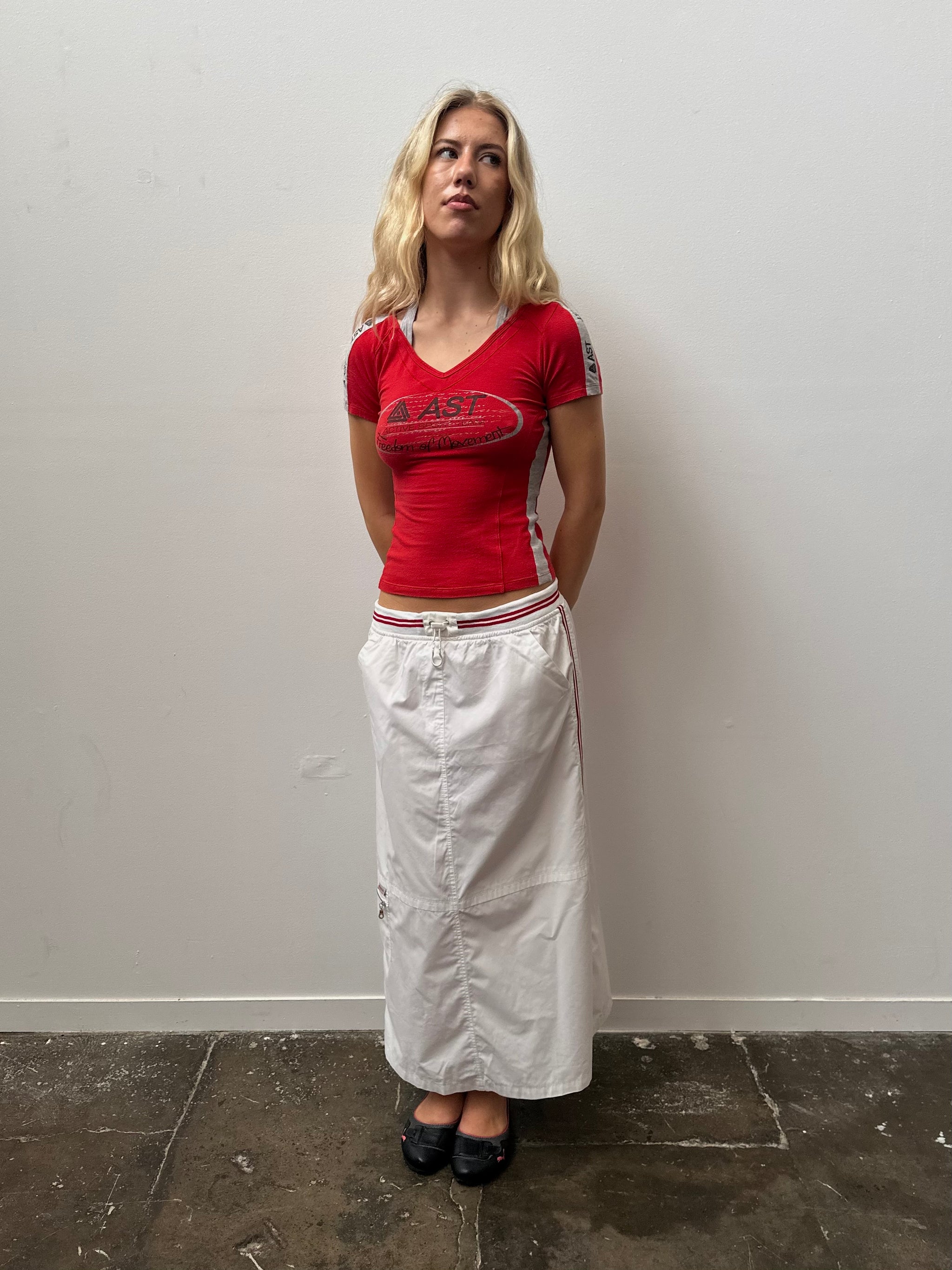 Sporty Red Layered Fitted T-Shirt - Size XS