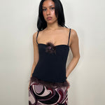 Feather Trimmed Black Corset - Size S