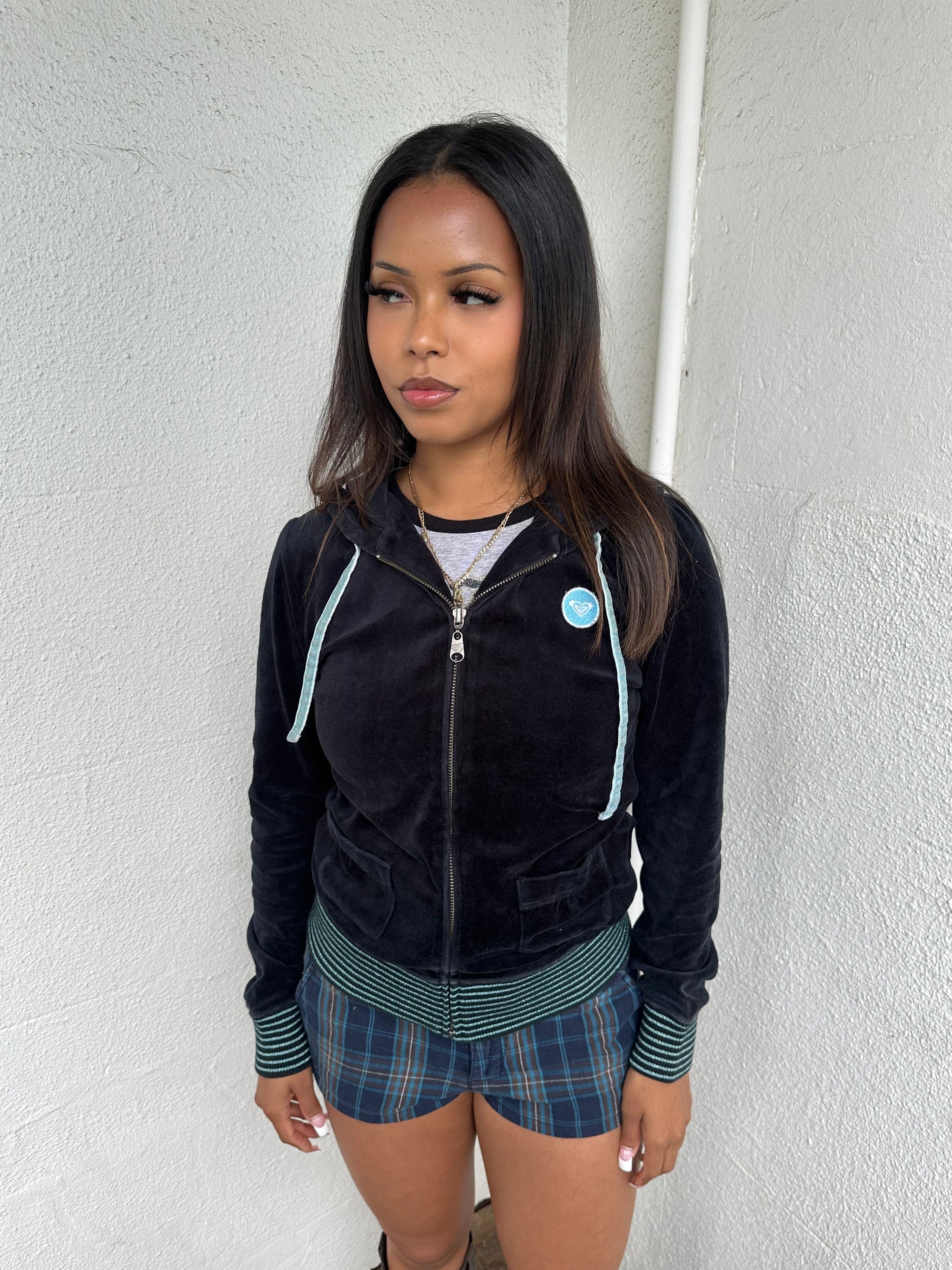 Roxy Navy Velour Zip Up Hoodie