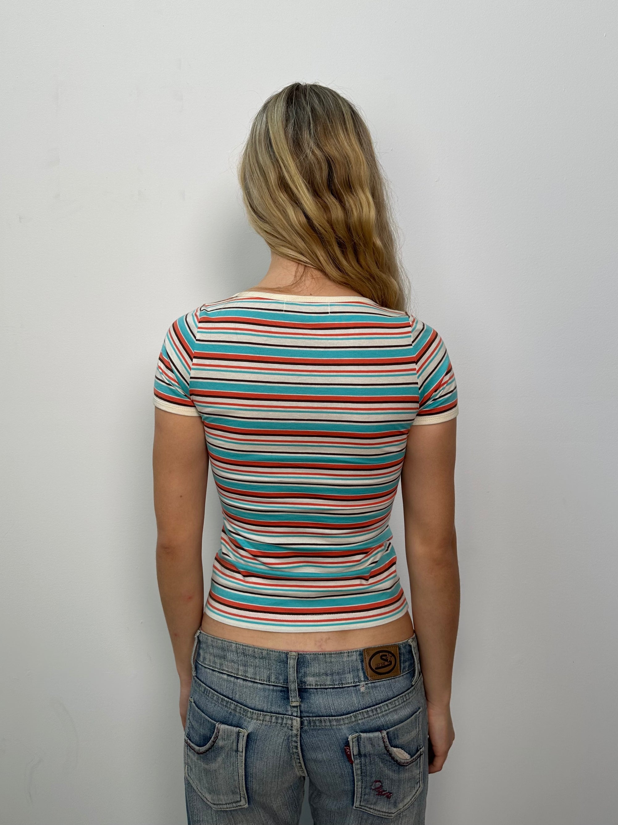 Multi Coloured Stripe Fitted T-Shirt - Size S