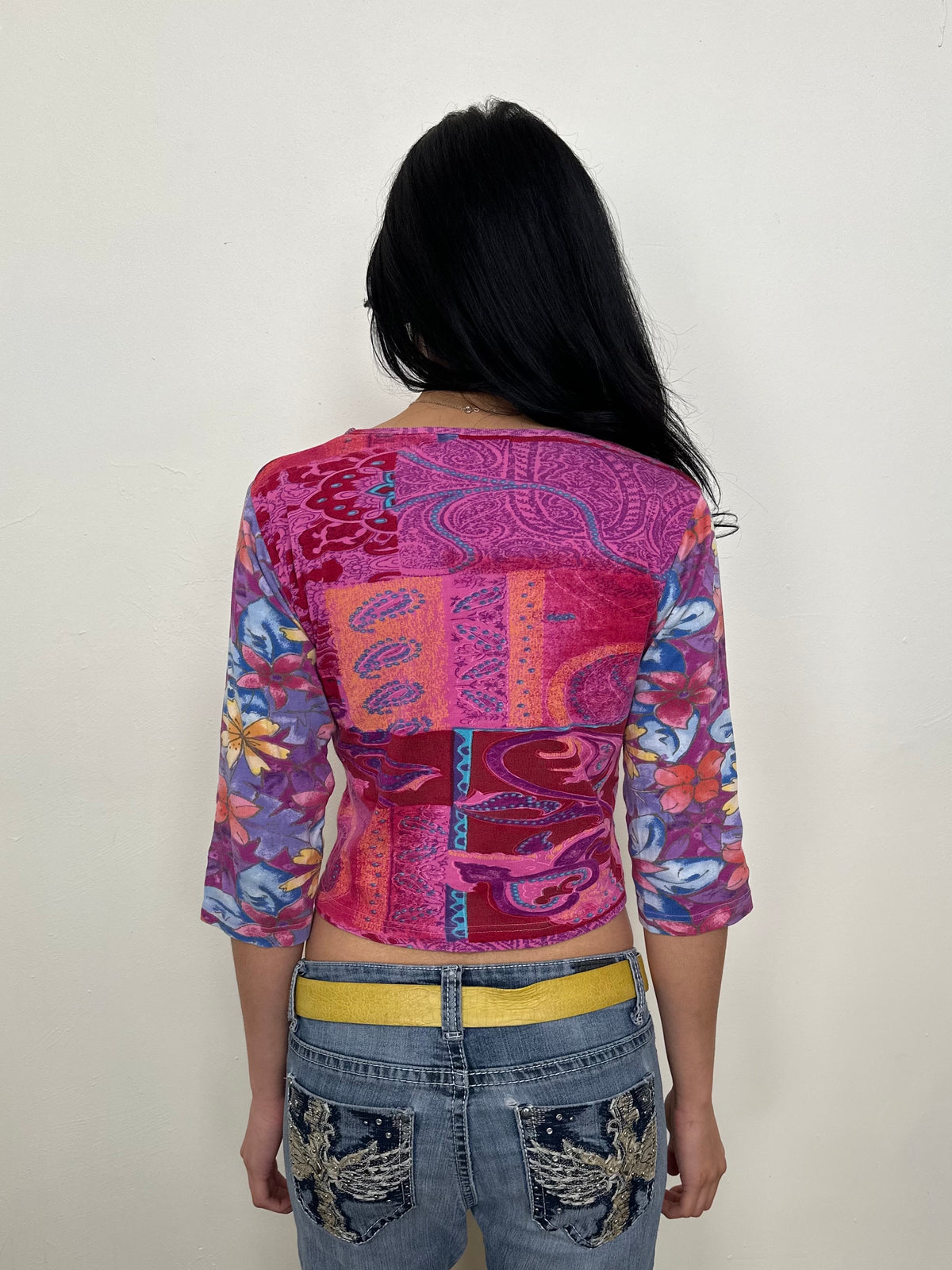 Hot Pink & Blue Graphic Print 3/4 Sleeves - Size M