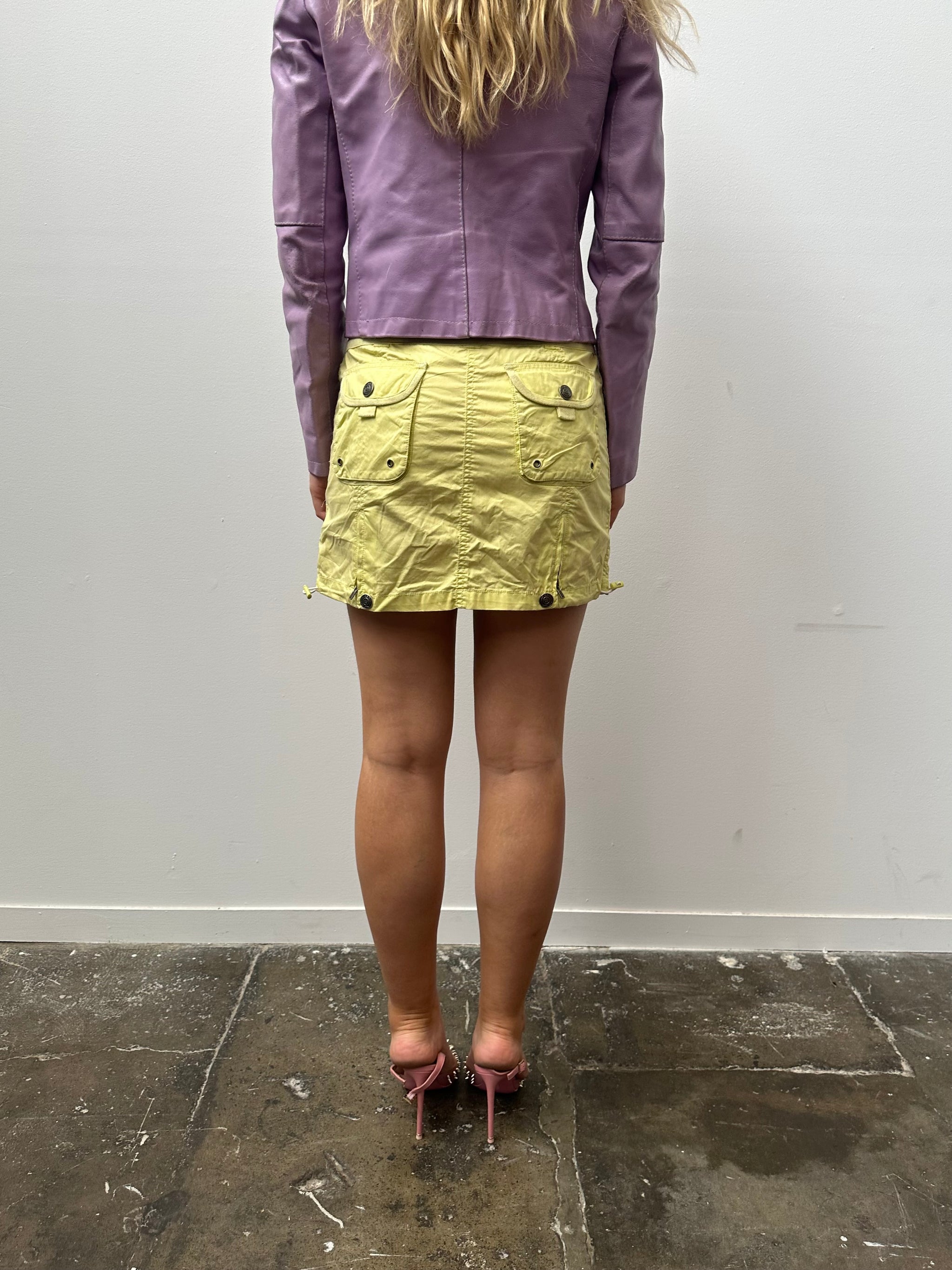 EDC Pastel Yellow Cargo Mini Skirt - Size S