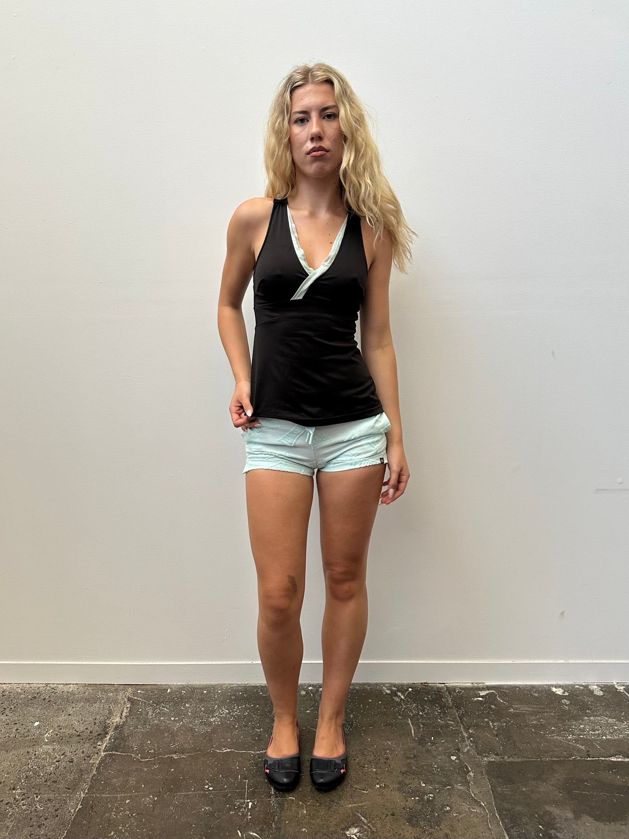 Black & Turquoise Vneck Sports Tank Top - Size S