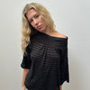 Slouchy Black & Gold Shimmer Stripe Jumper - SIze M/L