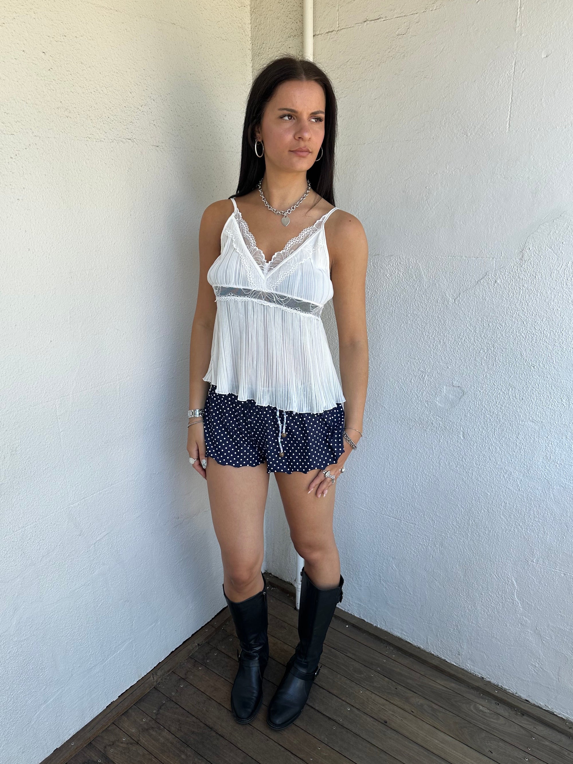 Navy & White Polkadot Booty Shorts - Size S