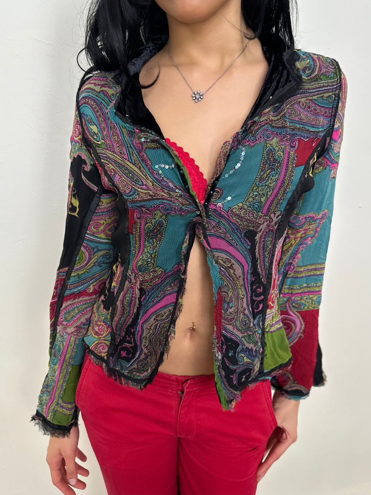 Reversible Black Velour & Paisley Print Blazer - Size S