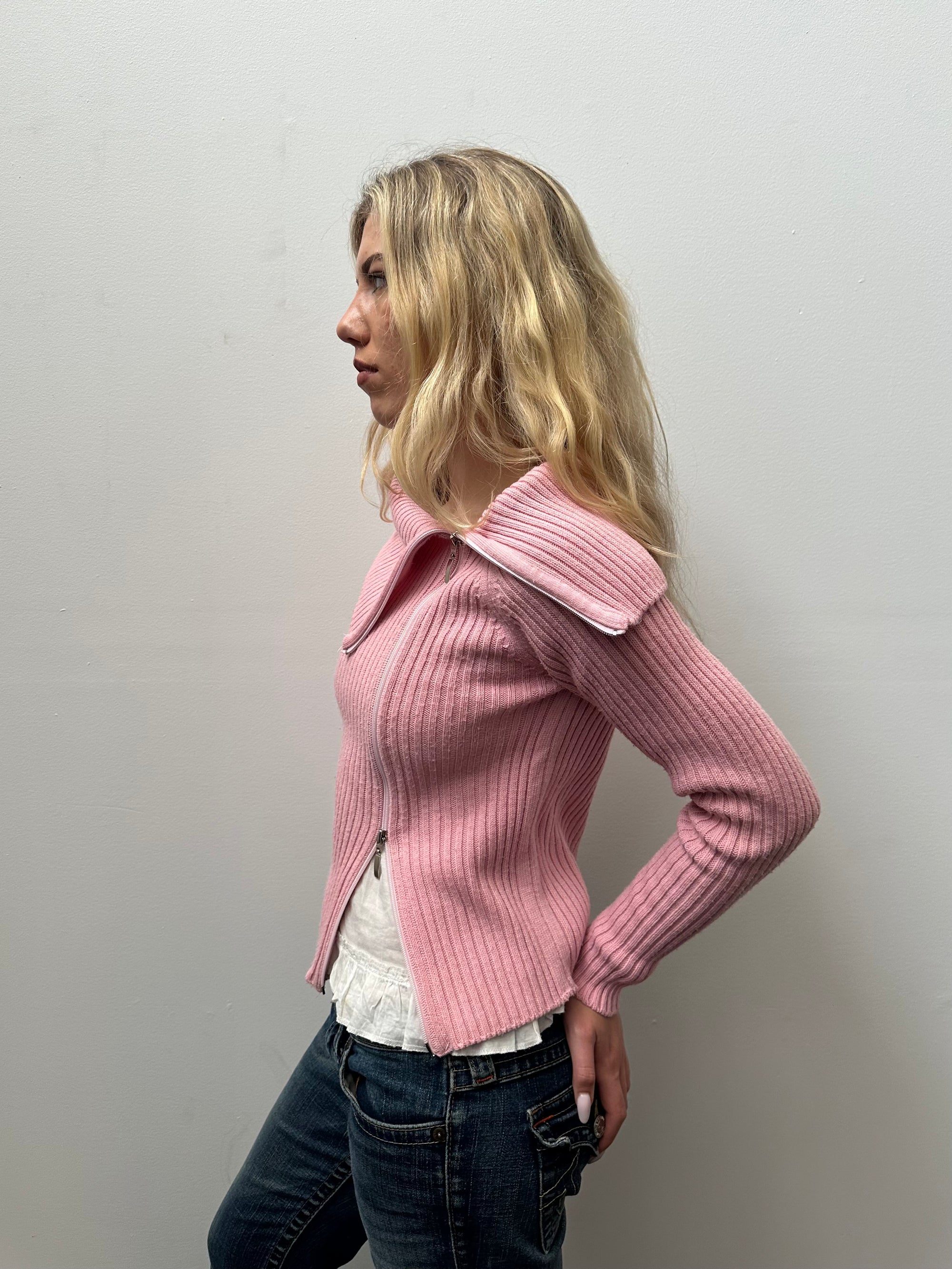 Baby Pink Ribbed Double Zip - Size M